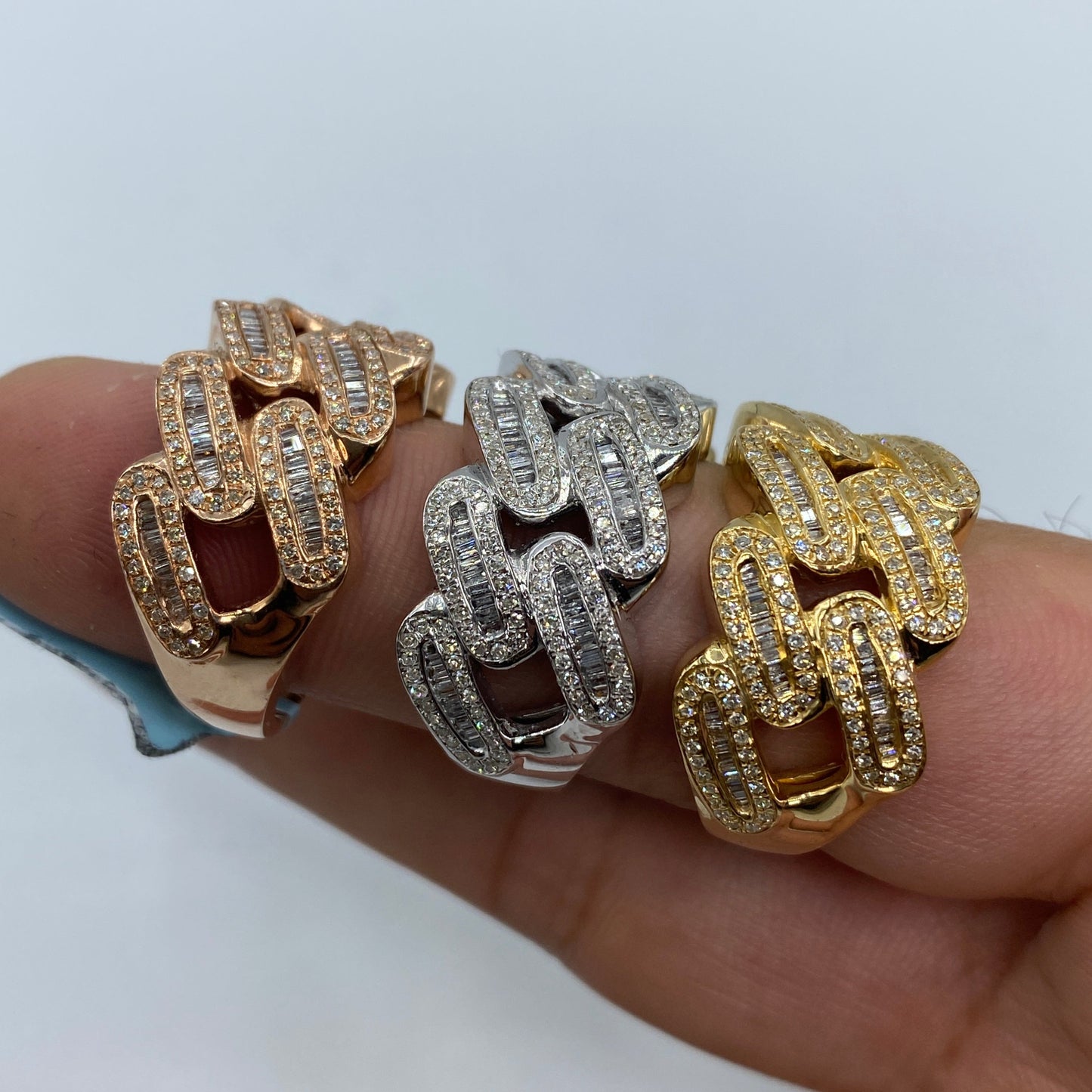14K Round Diamond Baguette Cuban Link Ring 1.6ct