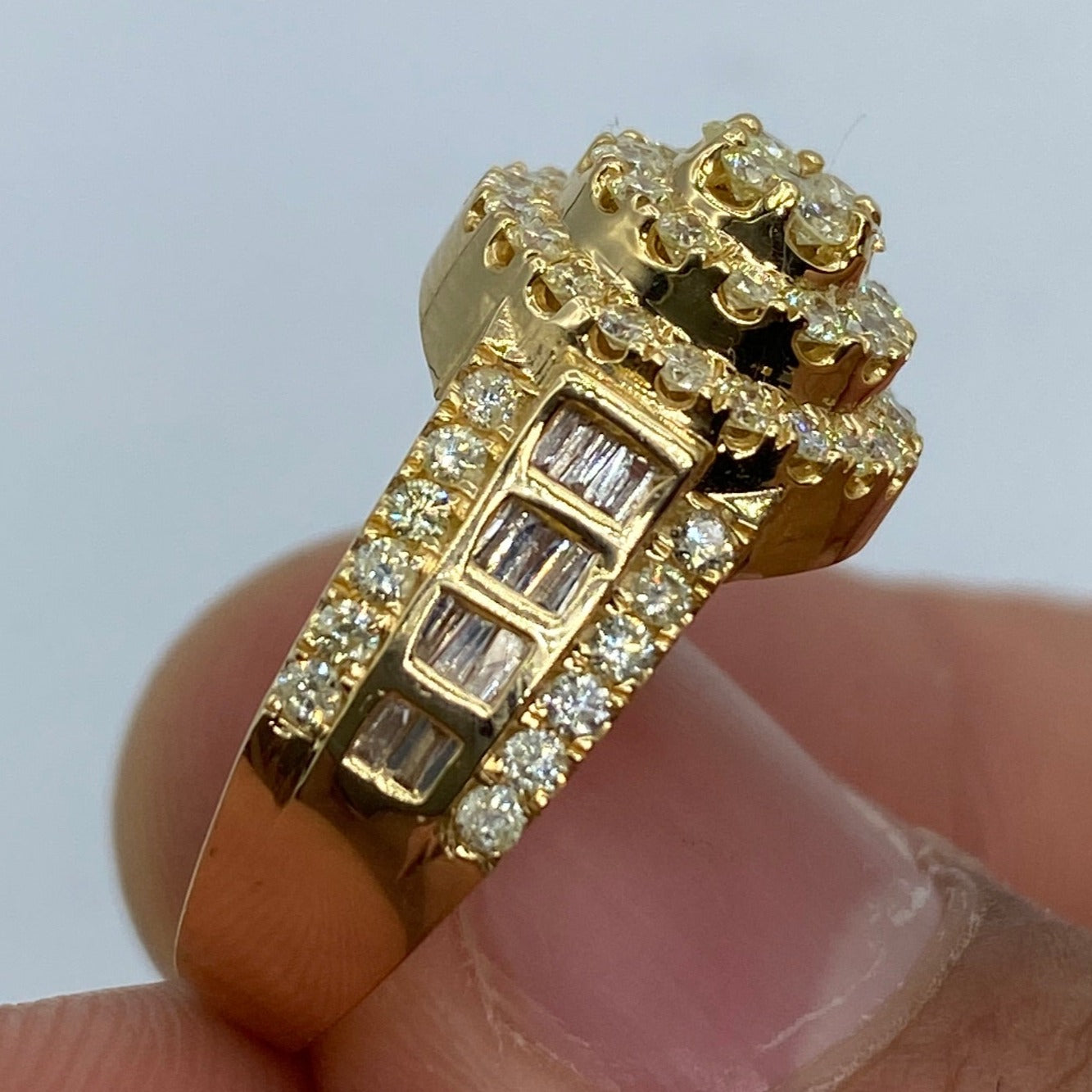 14K Cake Diamond Baguette Engagement Ring