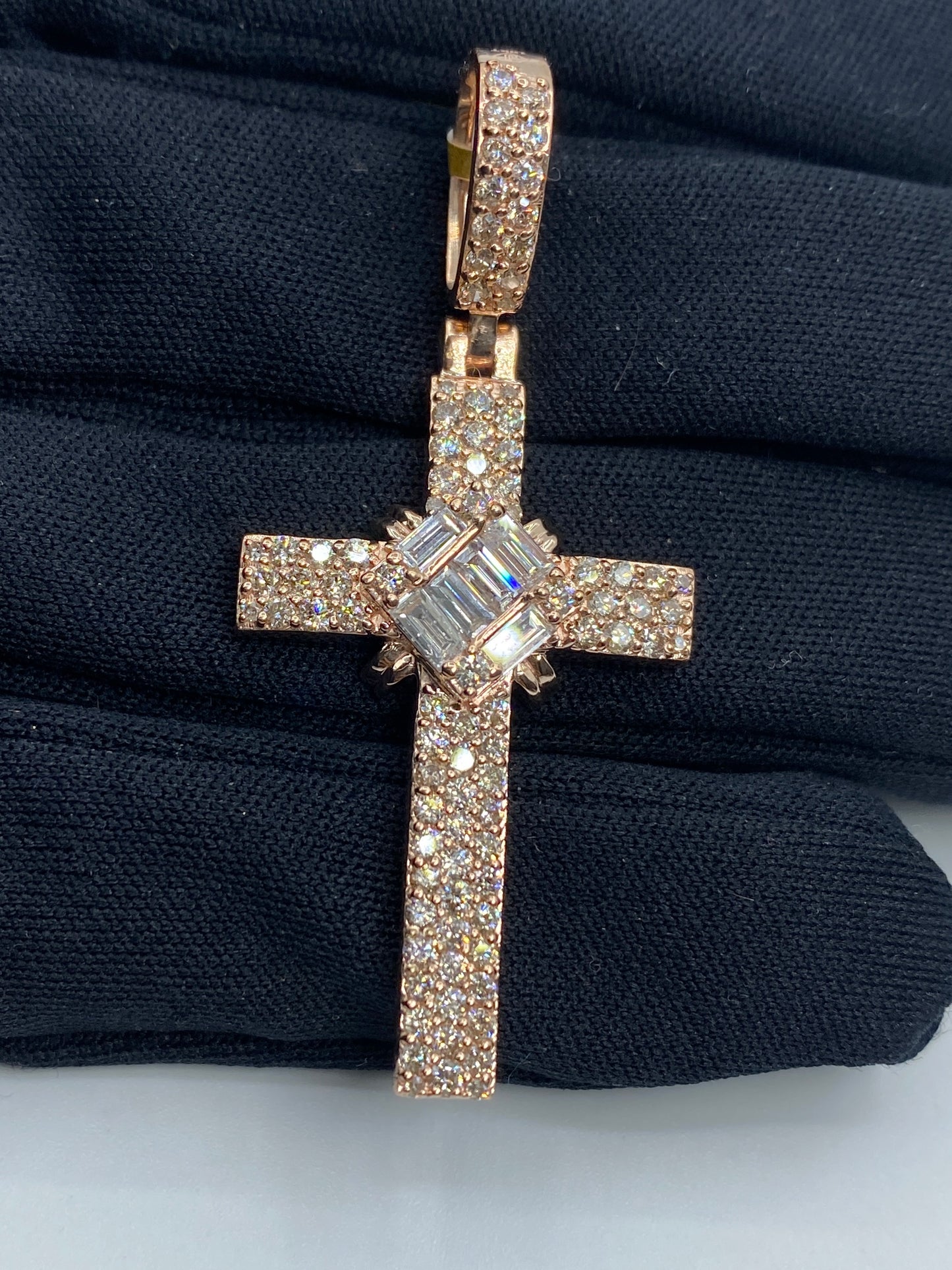 10K Cross Diamond Baguette Pendant
