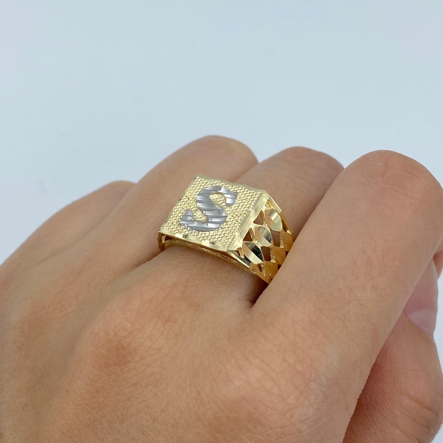 10K Initial Letter Square Block Ring
