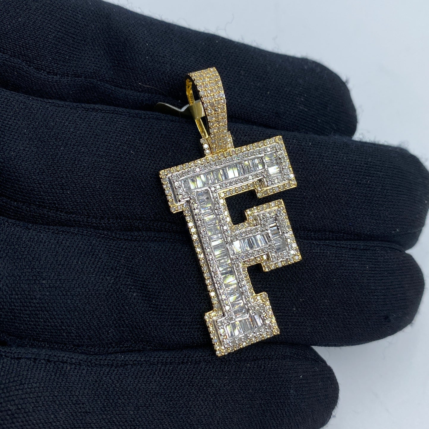 10K Initial F Diamond Baguette Pendant