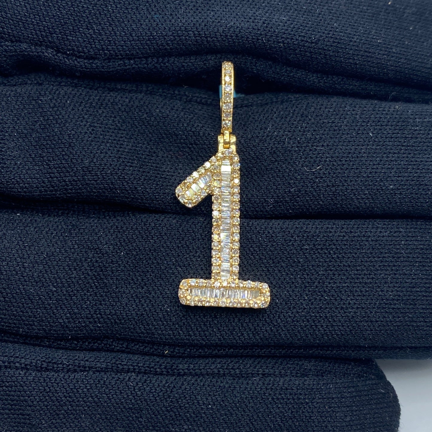 14k Number 1 Diamond Baguette Pendant