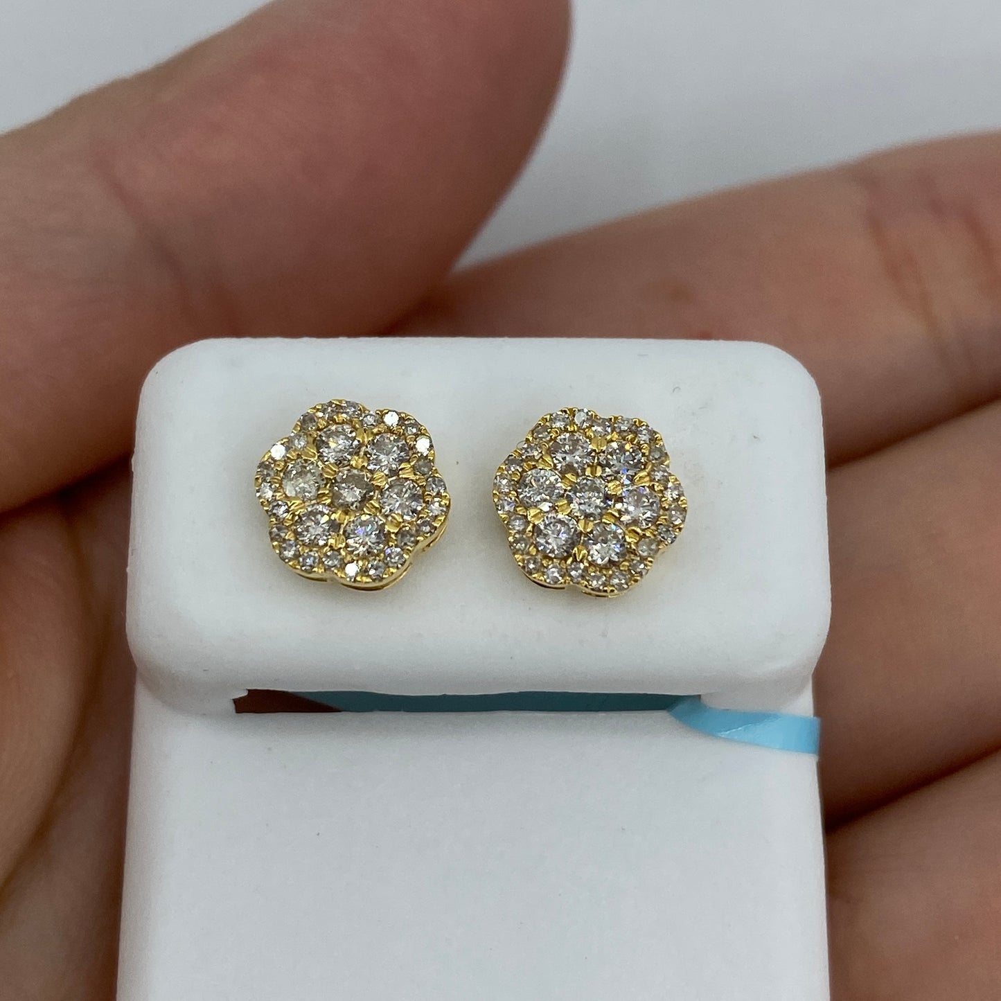 14K Hexagon Flower Diamond Earrings