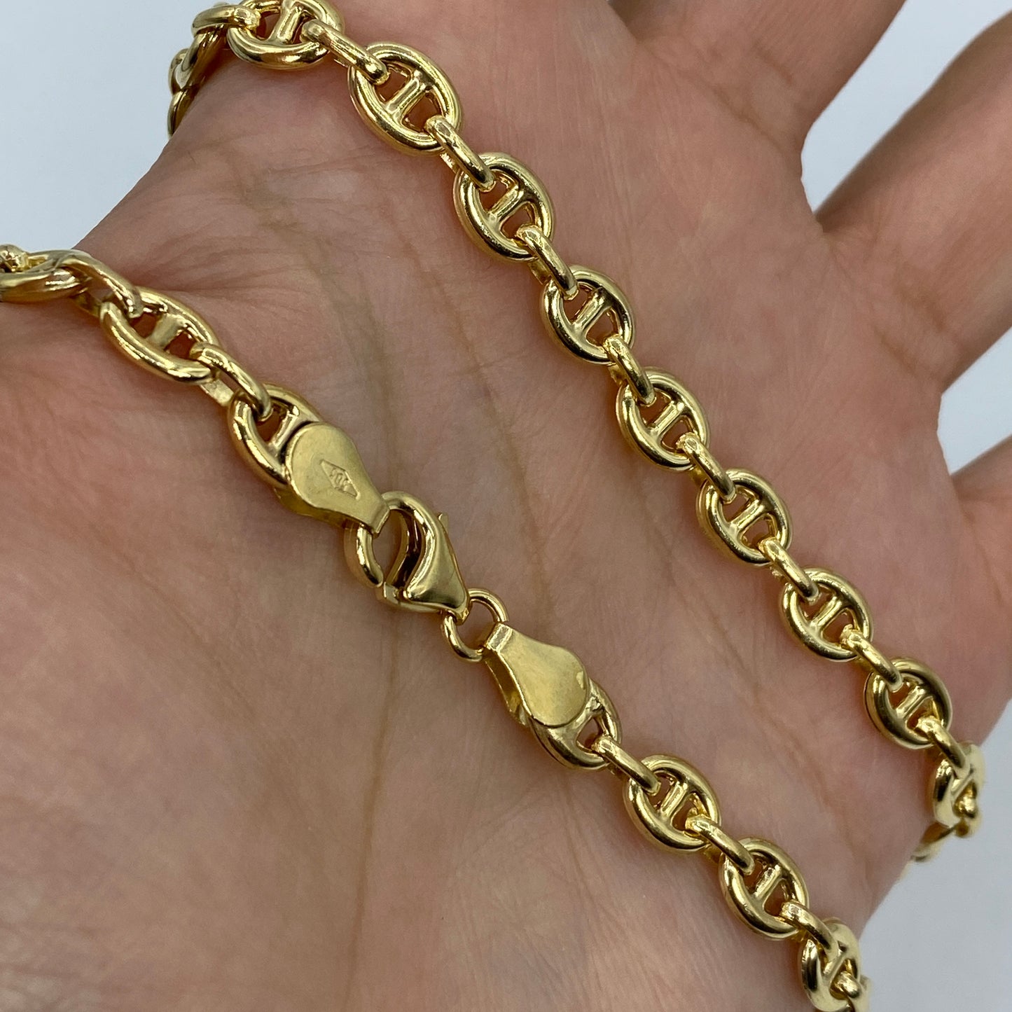 14K 5.5MM Puff Mariner Link Bracelet 8"