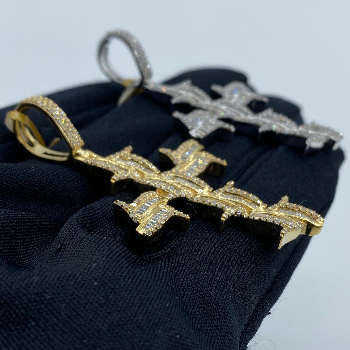 10K Holy Spirit Cross Diamond Baguette Pendant