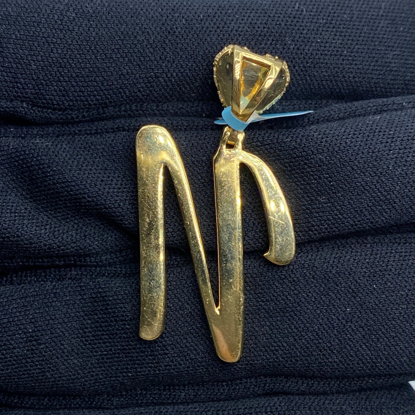 14k Initial N Script Heart Pendant
