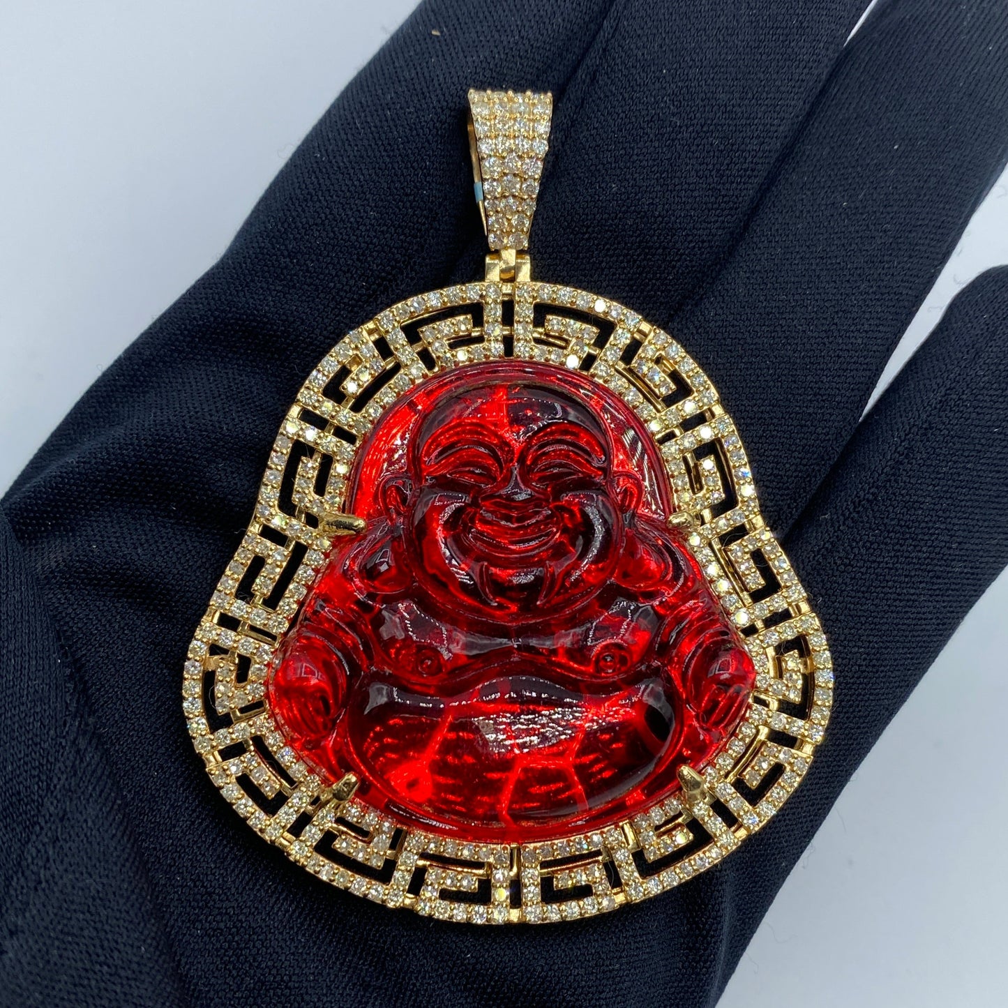 14K Large Laughing Buddha Diamond Pendant