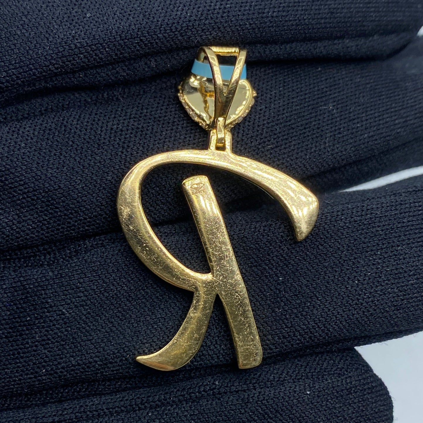 14k Initial R Script Heart Pendant