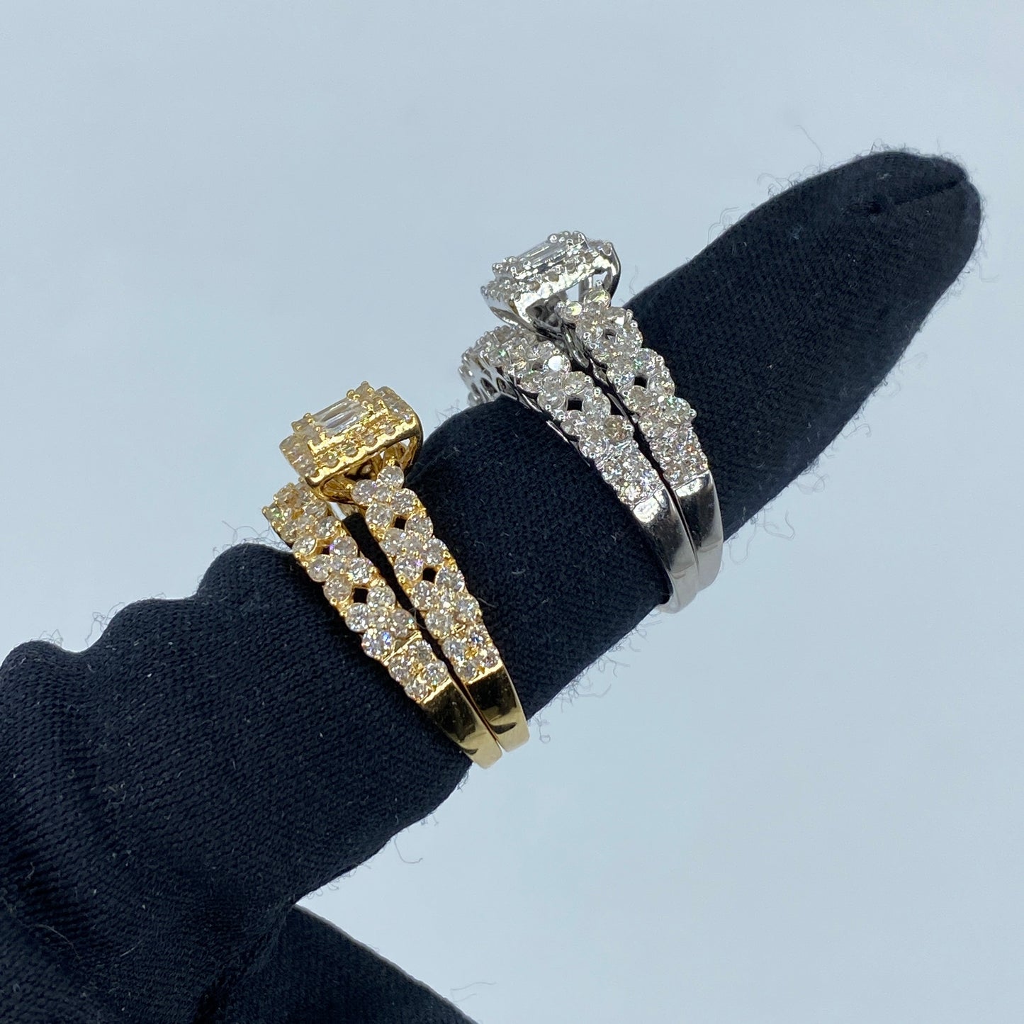 14K Square Diamond Baguette Engagement Ring with Stack Band