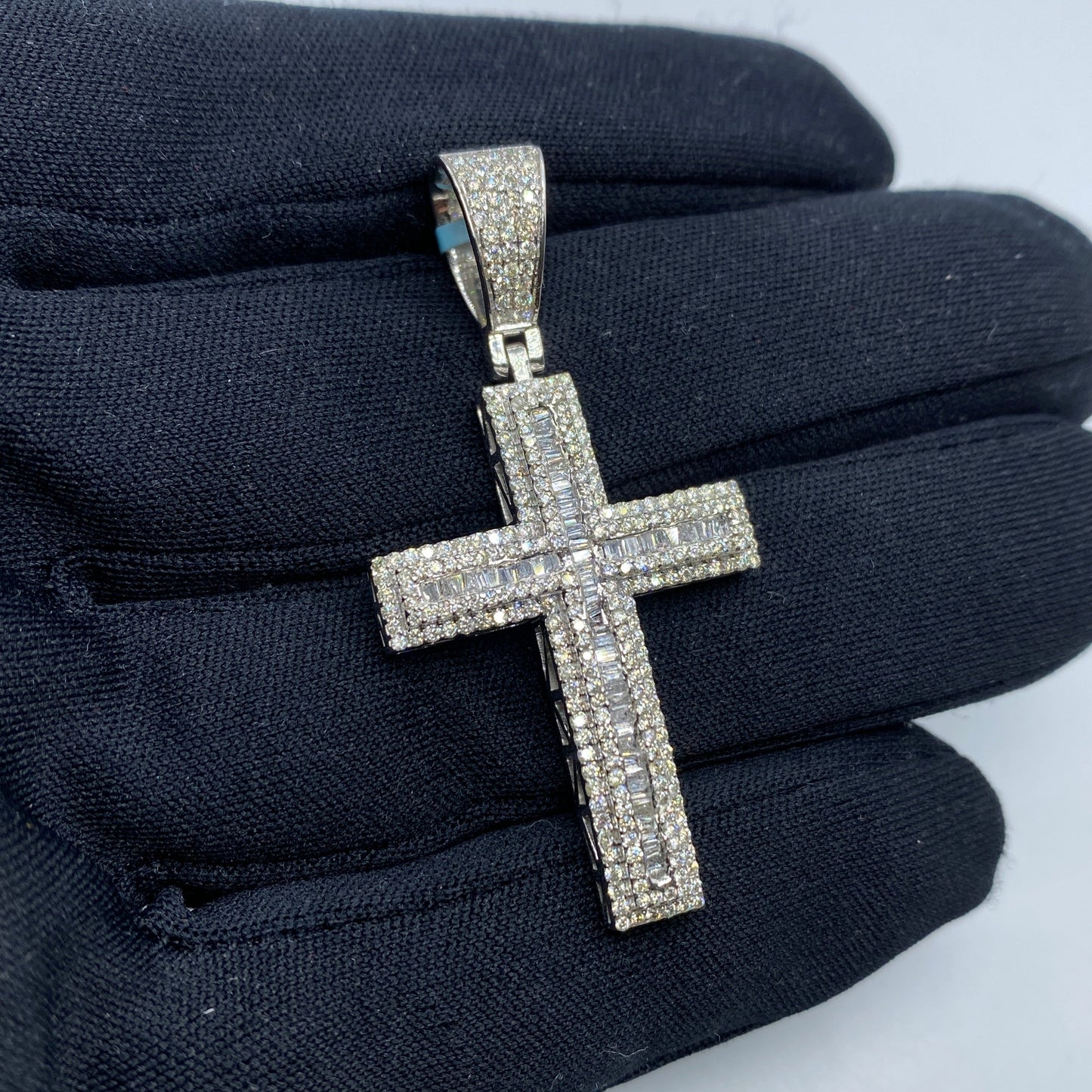14K Latin Cross Diamond Baguette Pendant