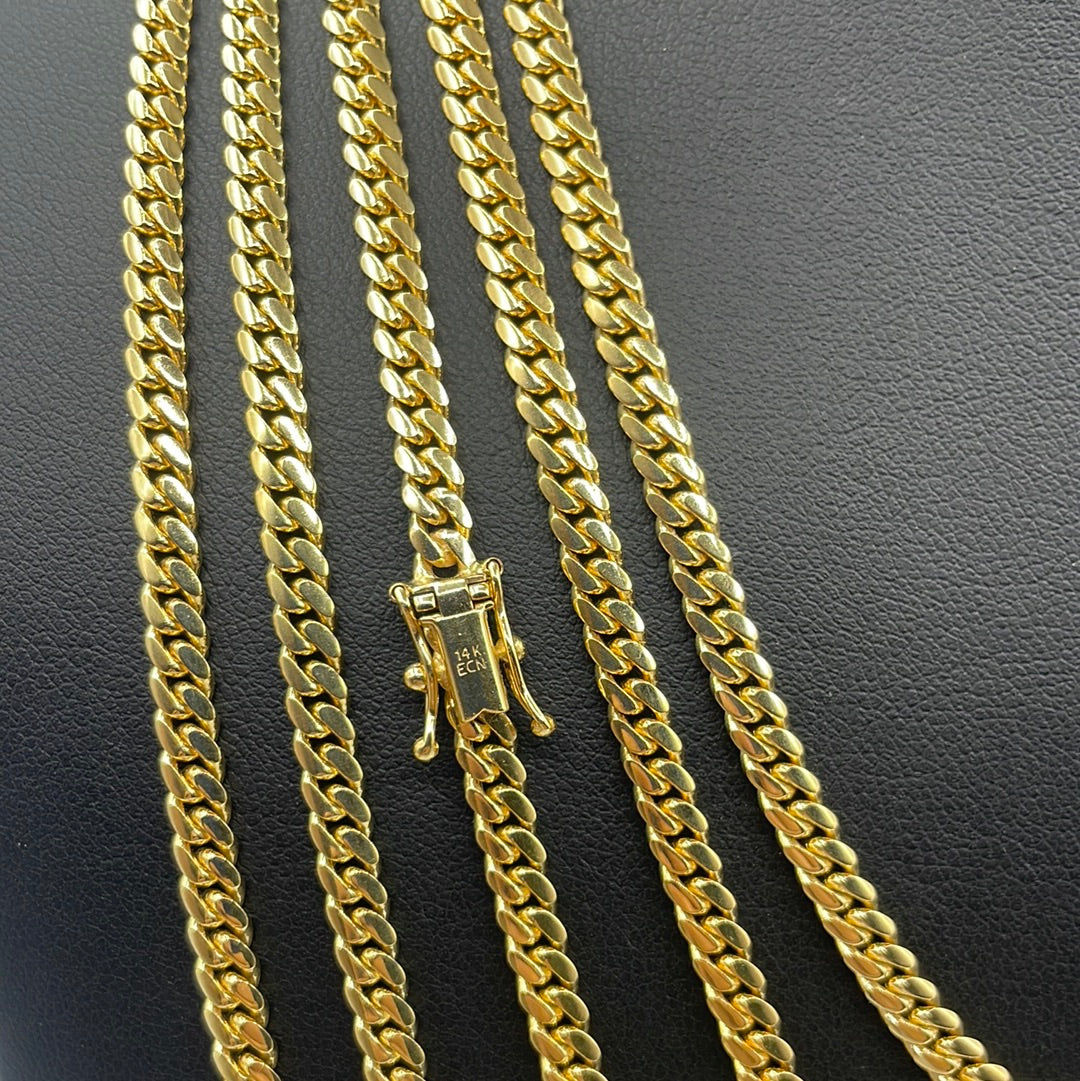 14K 4MM Solid Cuban Link Chains 18-26"