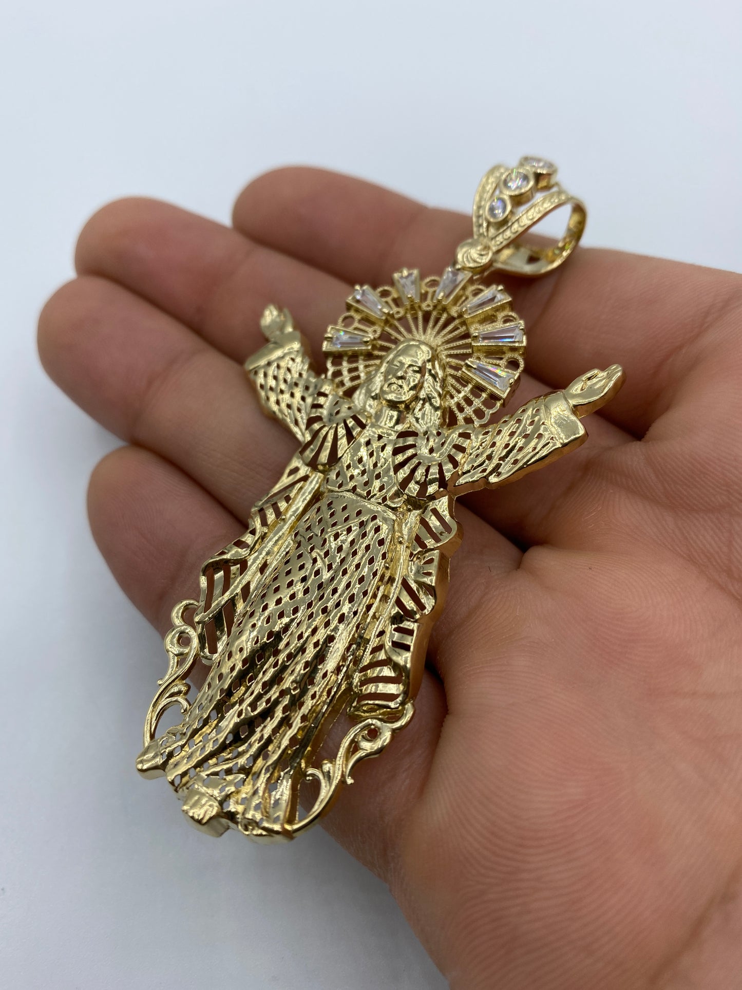 14K Jesus With Halo Pendant 3.25"