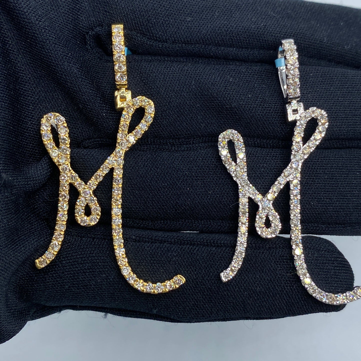 14k Initial M Large Script Pendant