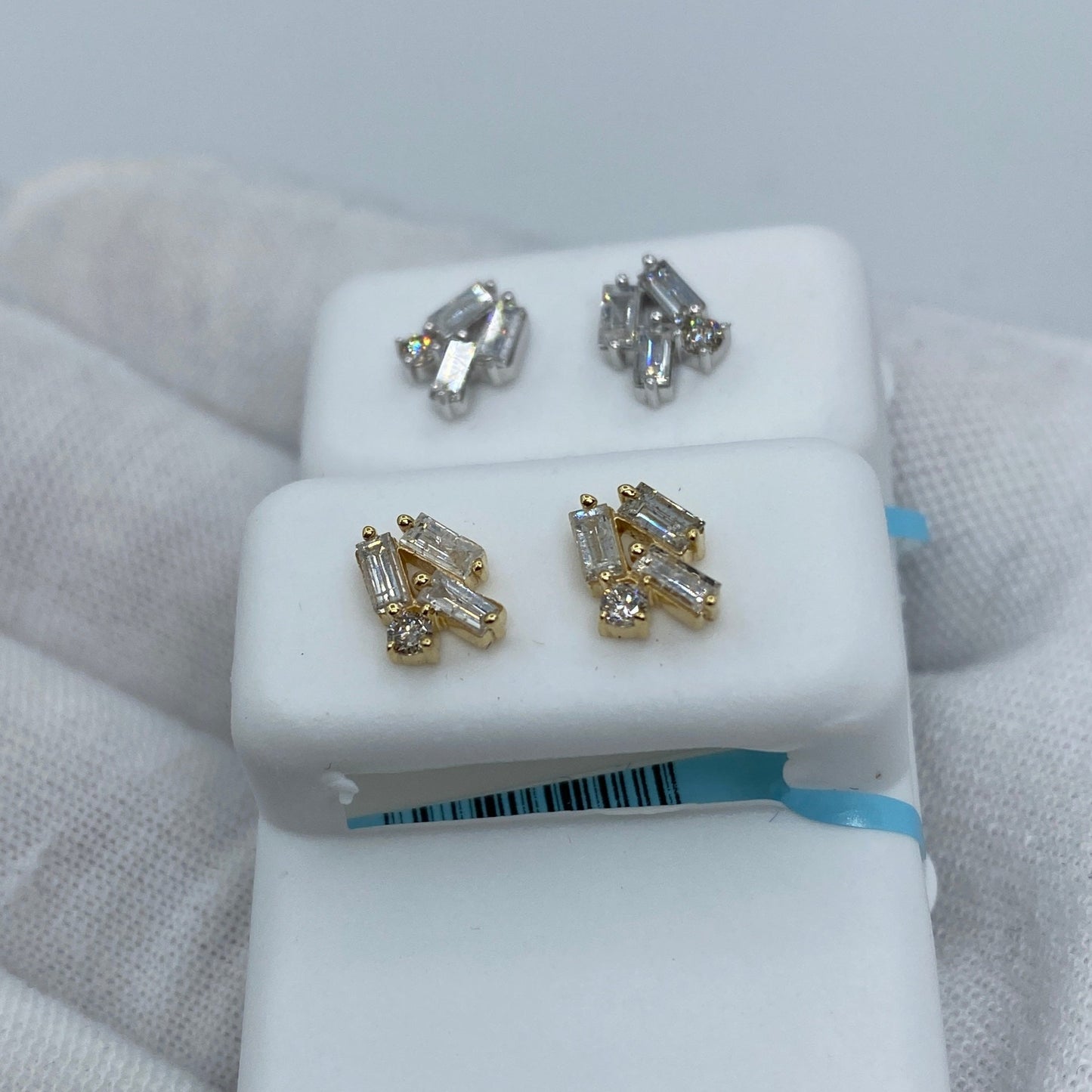 14K Crystal Diamond Baguette Earrings