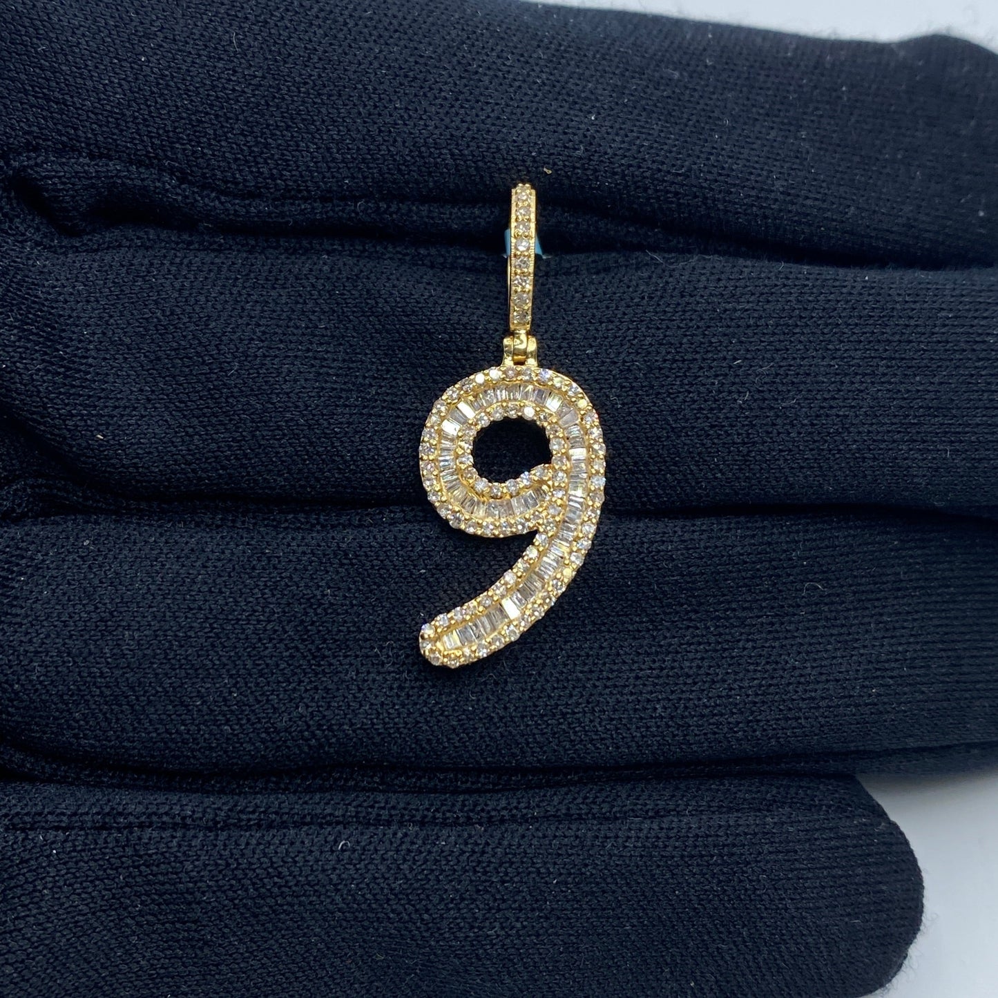 14k Number 9 Diamond Baguette Pendant