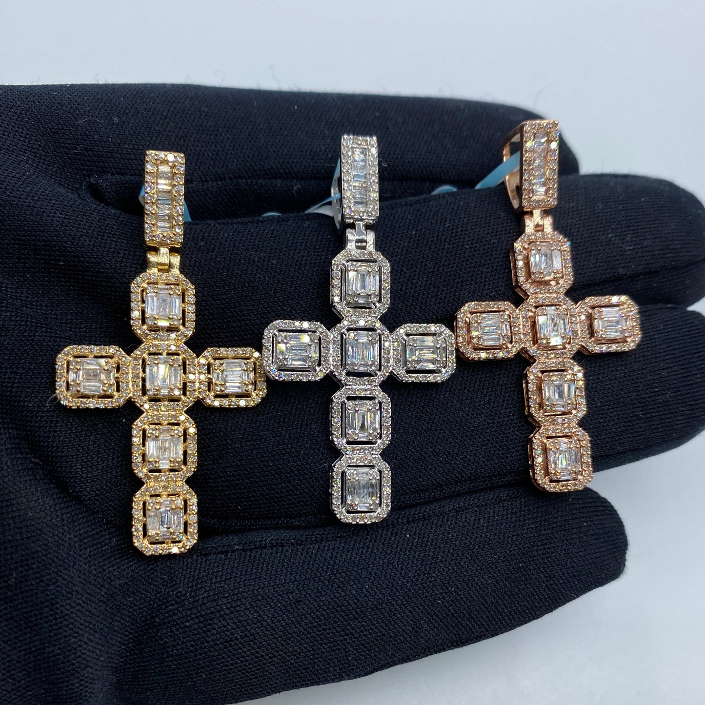 14K Cross Square Baguette Pendant