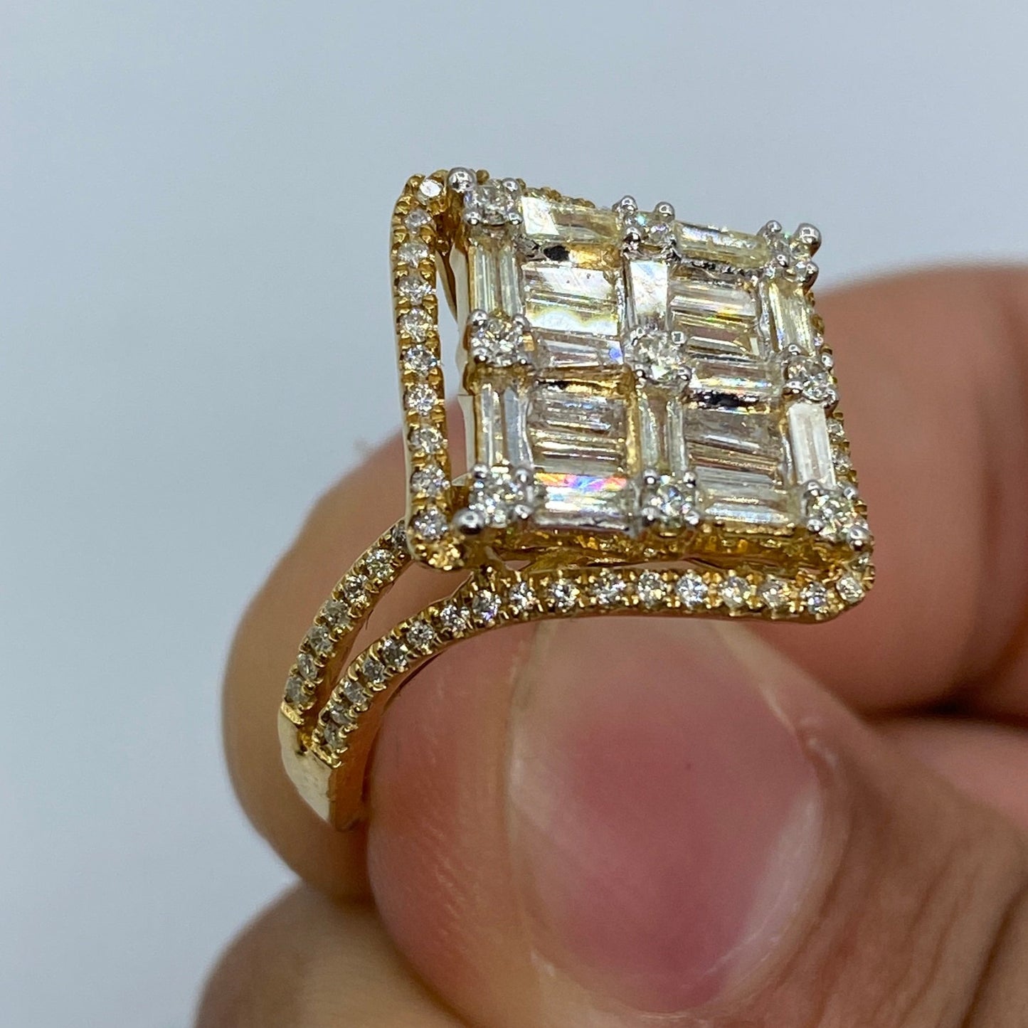 14K Large Square Diamond Baguette Ladies Ring