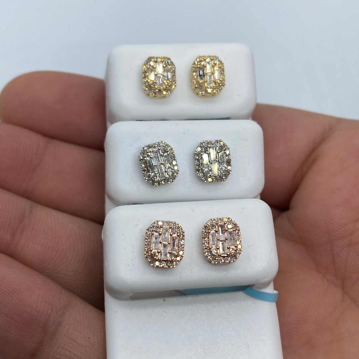 14K Rounded Rectangle Diamond Baguette Earrings 0.75ct