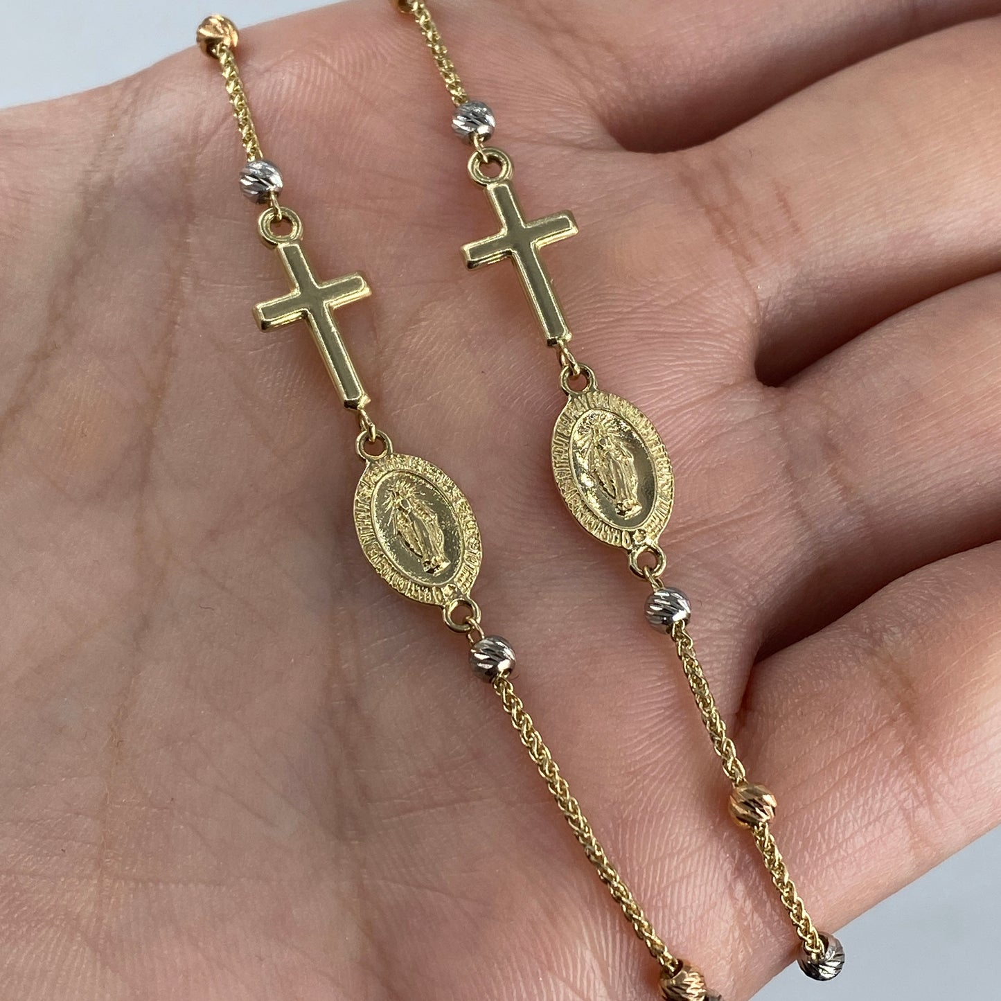 14K Rosary Cross Virgin Mary Bracelet