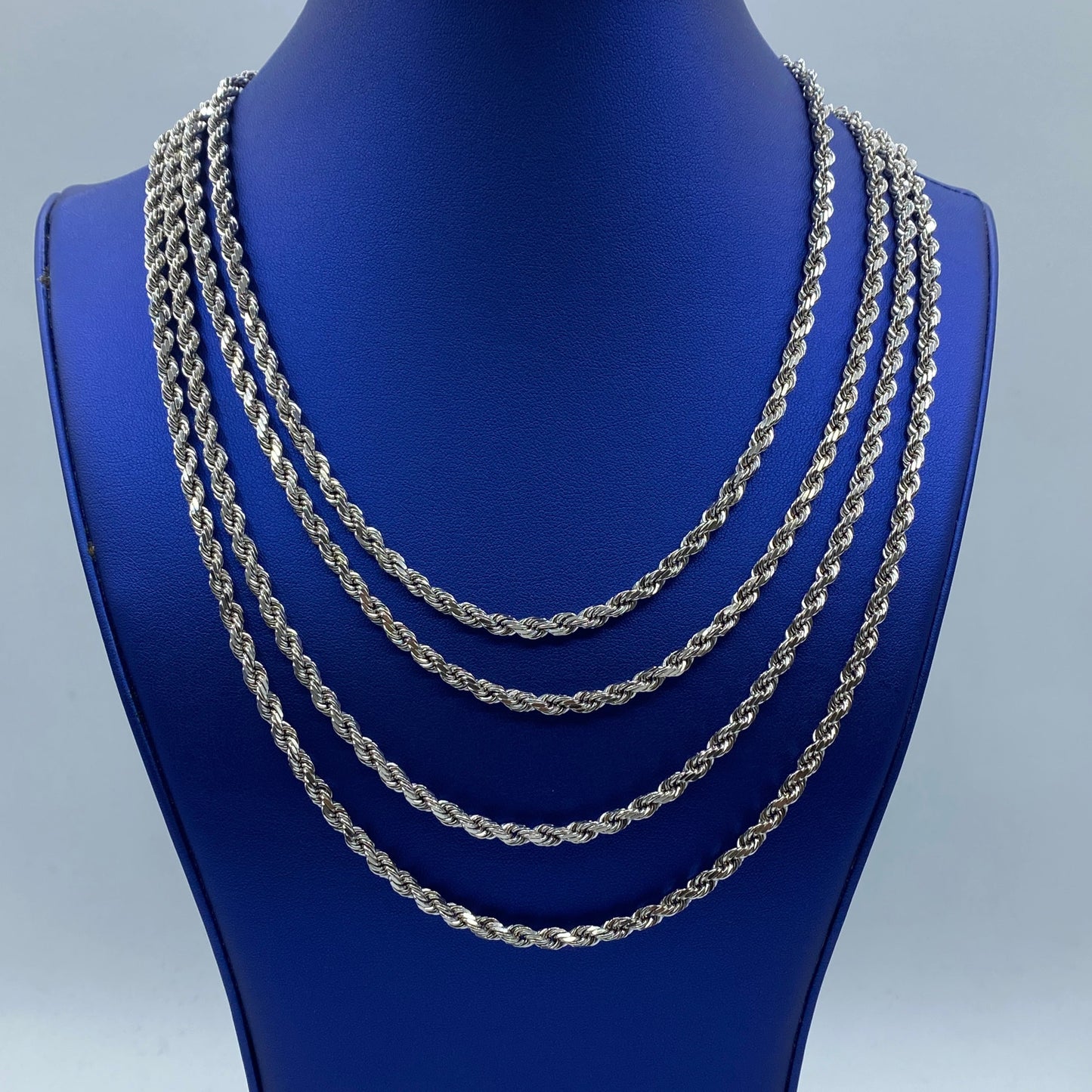 Rope Chain Necklace Real 10K White Gold Full Collection