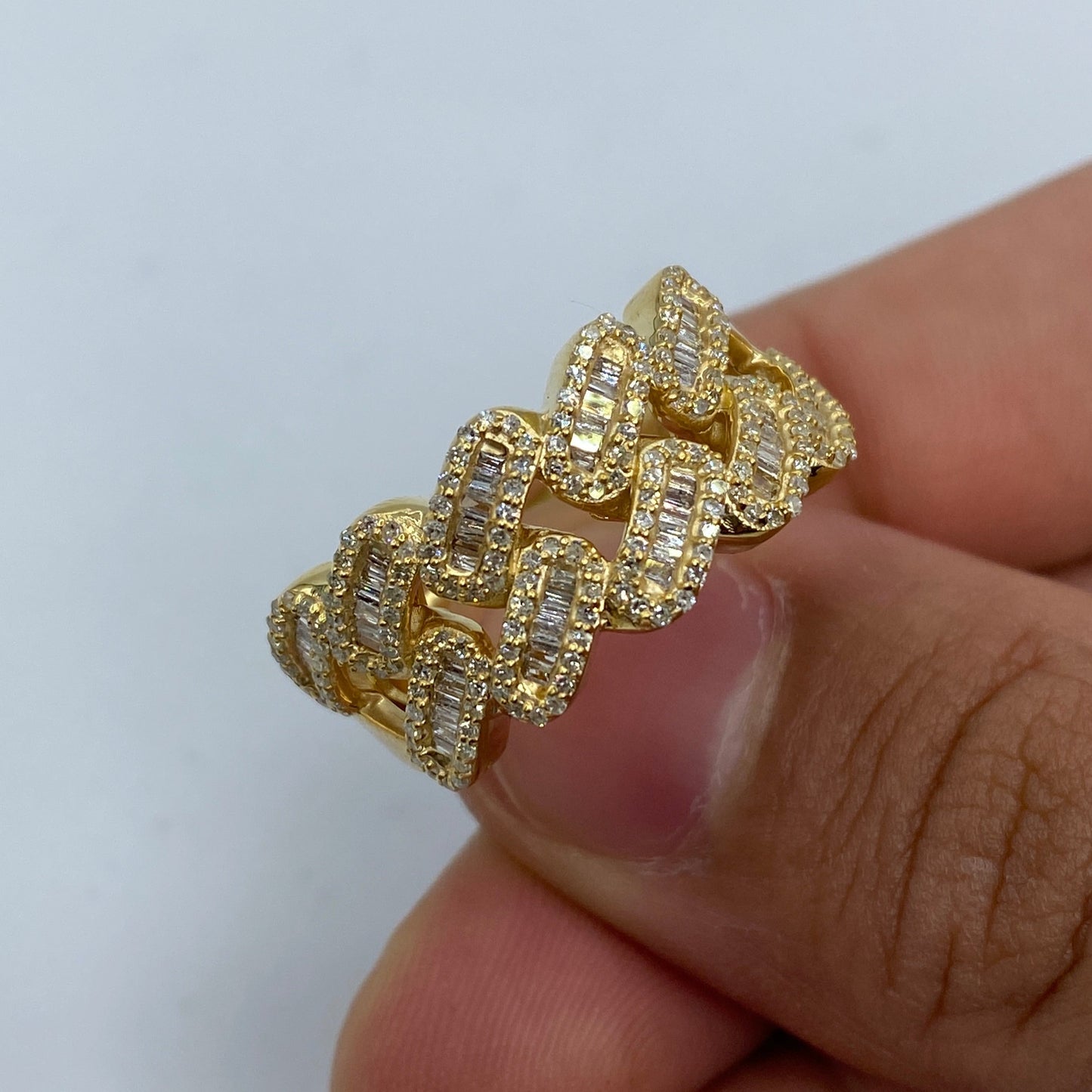 10K Chubby Cuban Link Diamond Baguette Ring