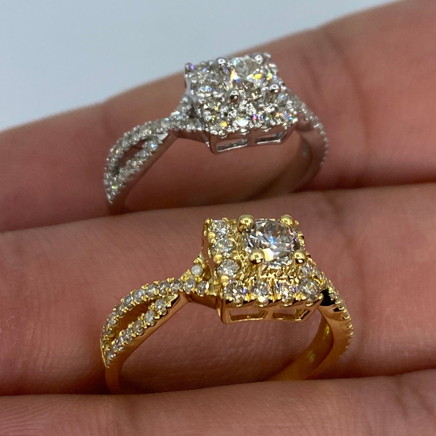 14K Spiral Square Large Center Stone Diamond Engagement Ring