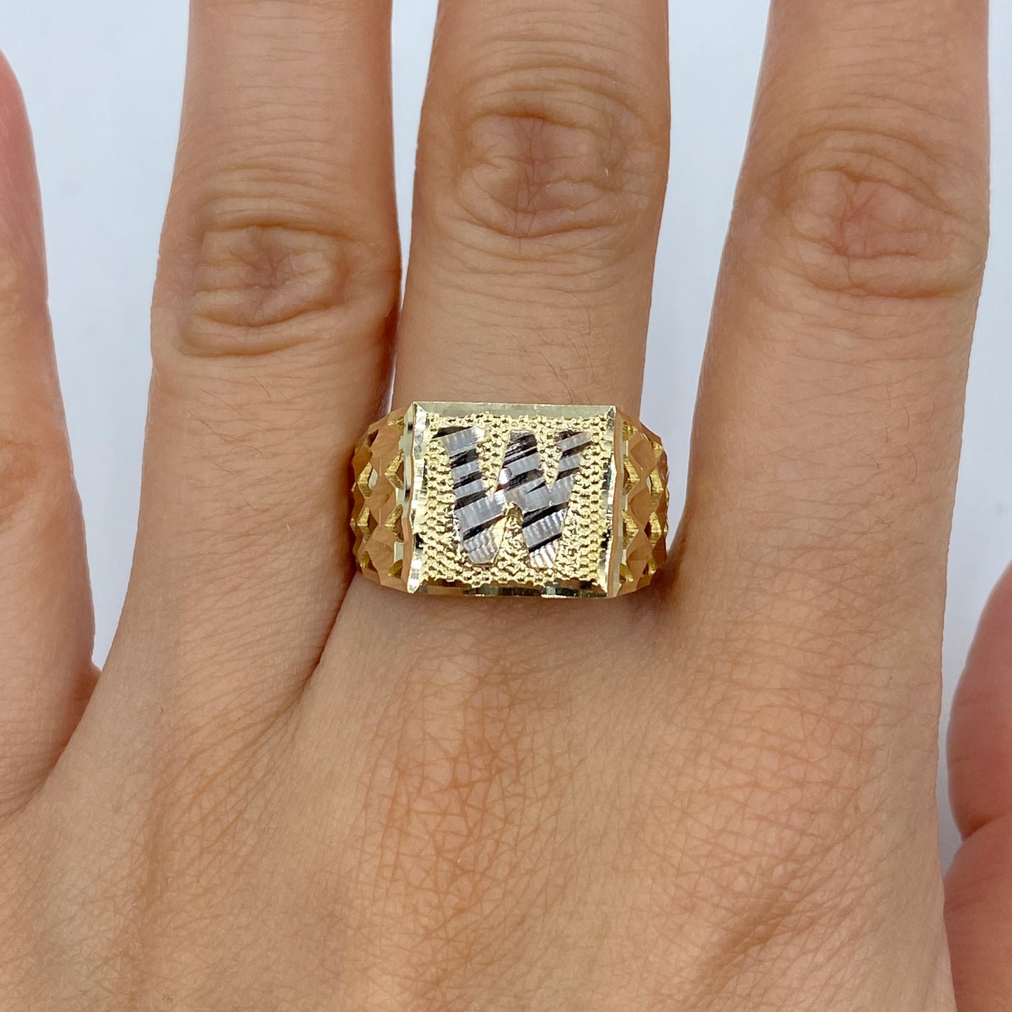 10K Initial Letter Square Block Ring