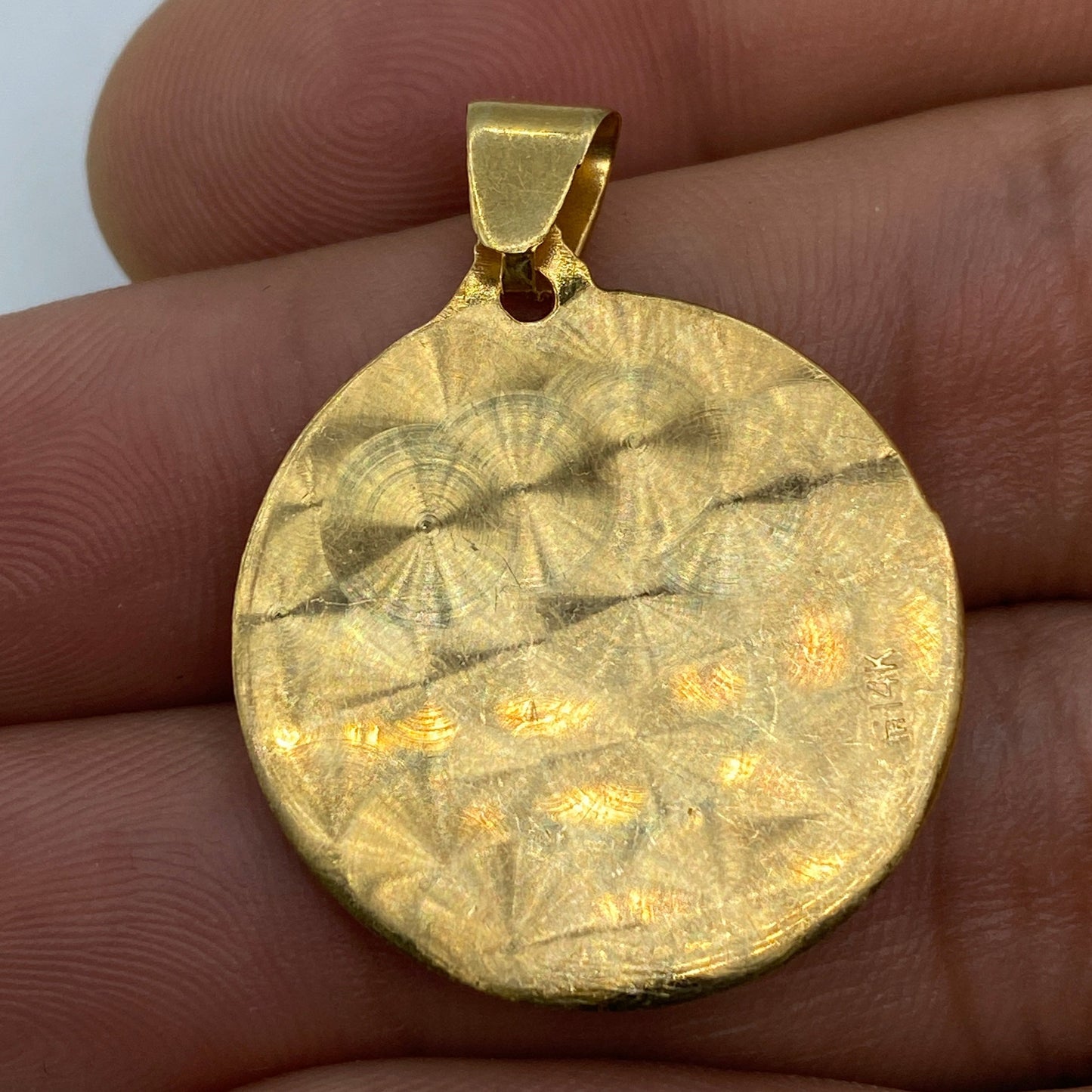 14K Saint Caridad del Cobre Round Medallion Pendant 1.25"