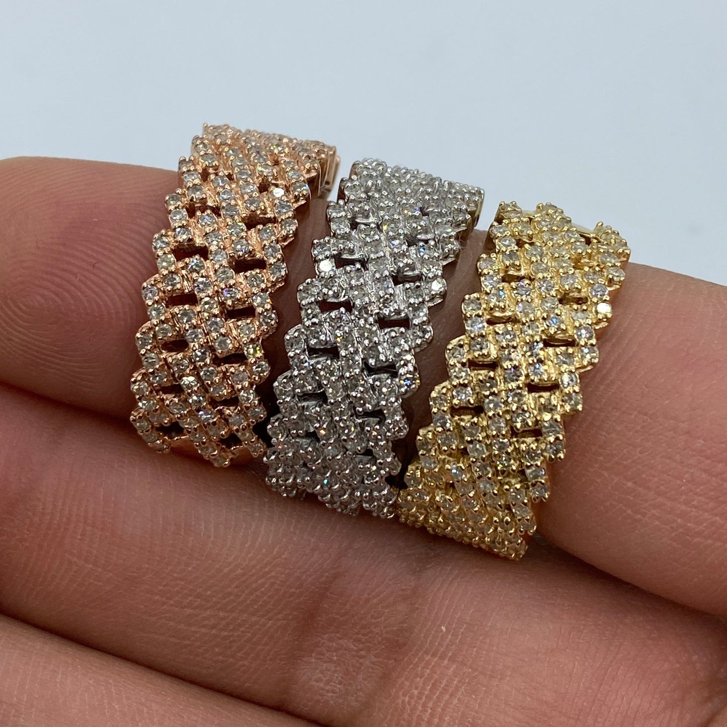 10K Double Cuban Link Diamond Ring