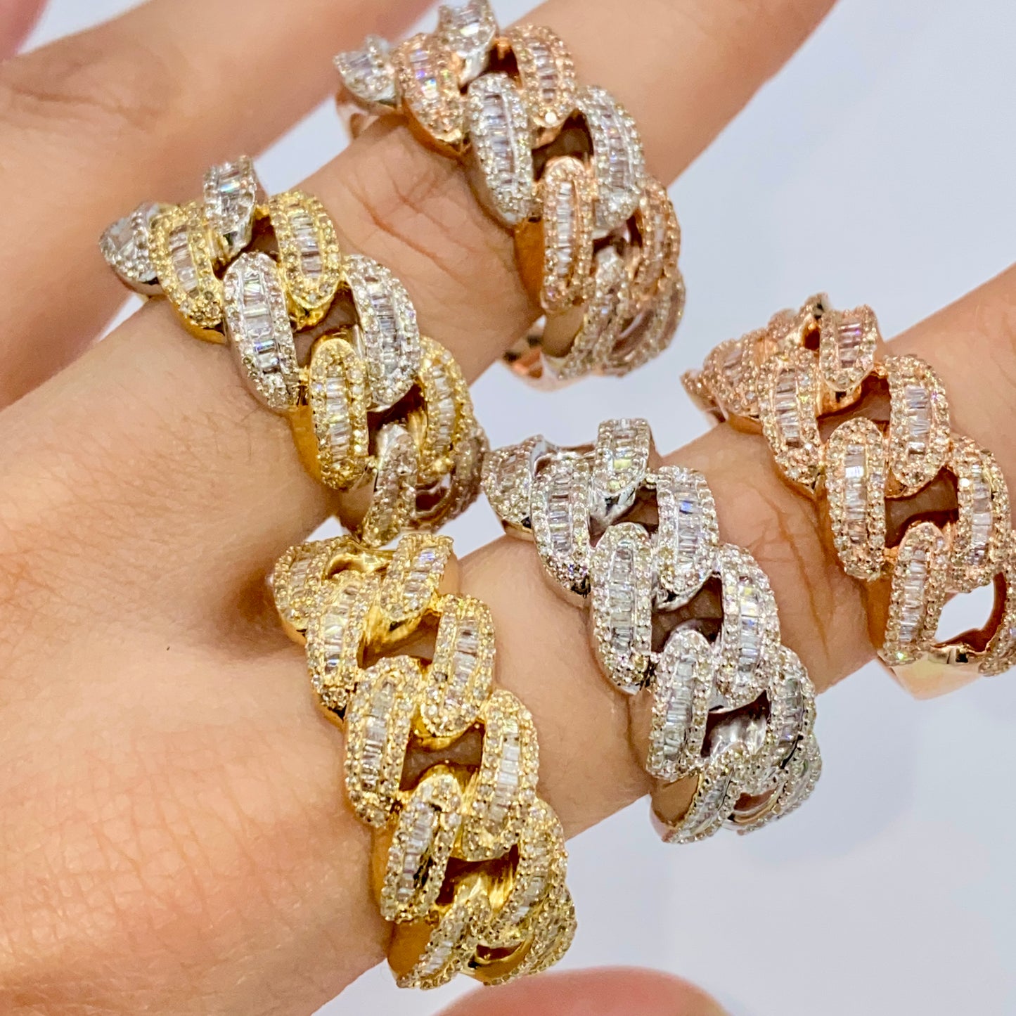 10K Chubby Cuban Link Diamond Baguette Ring