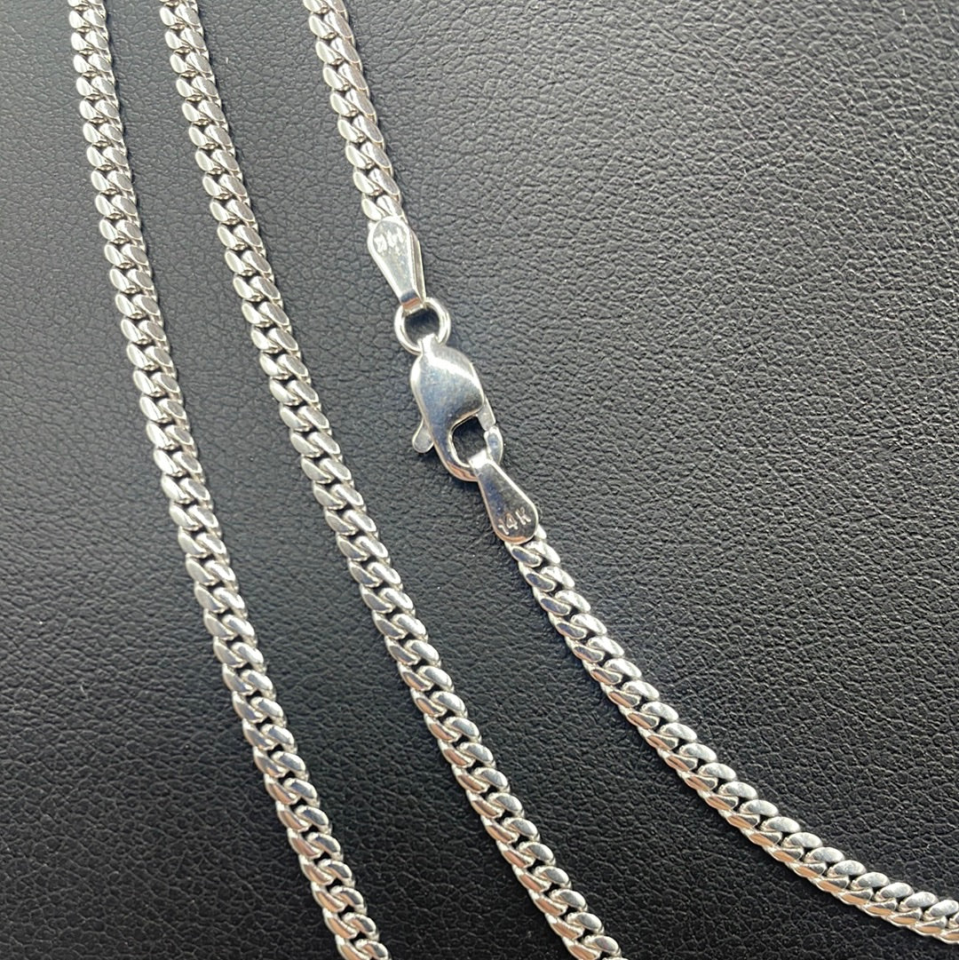 14K Solid White Gold 2.9MM Cuban Link Chain 16-20"