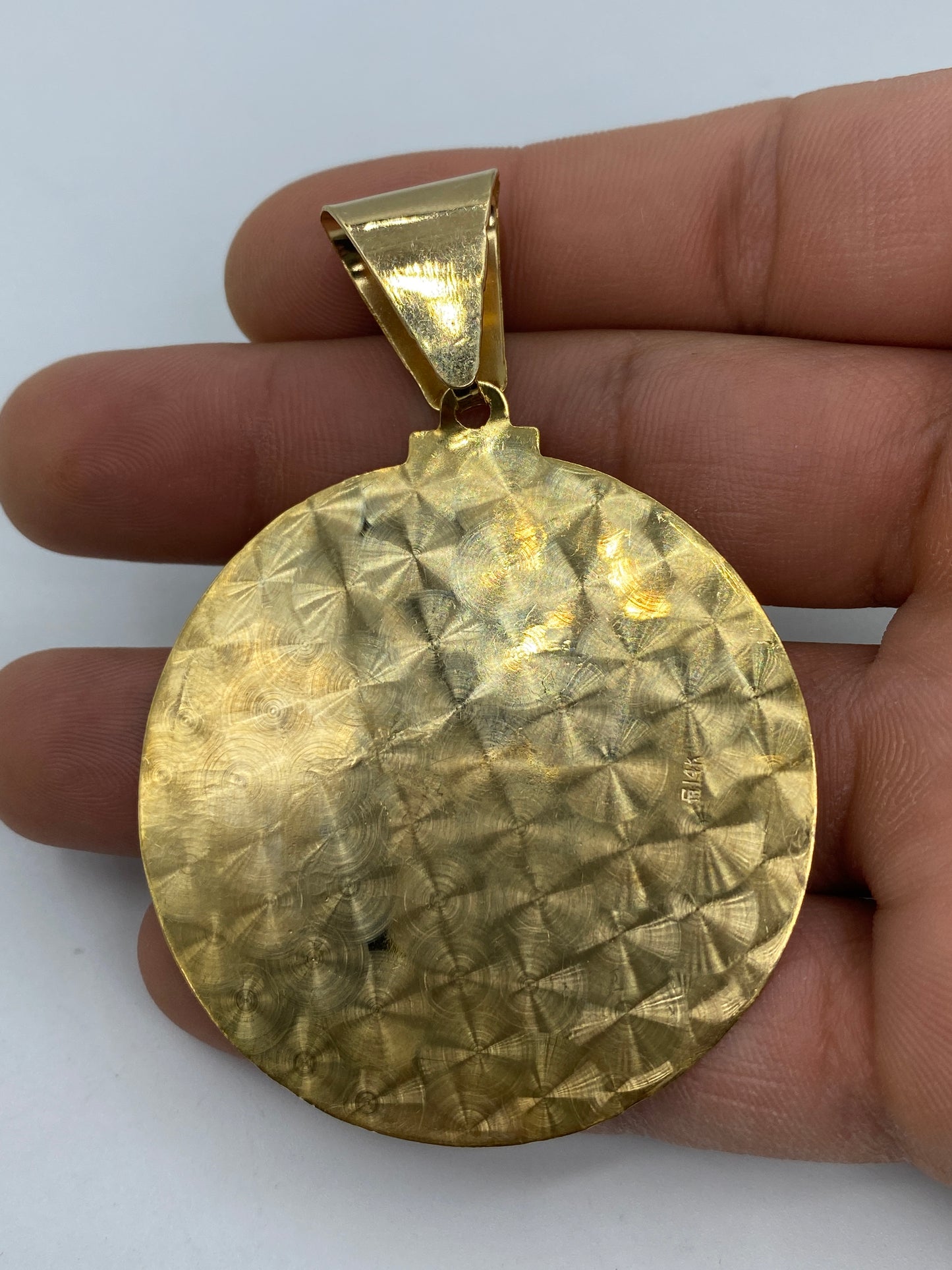 14K Saint Caridad del Cobre Round Medallion Pendant 2.8"