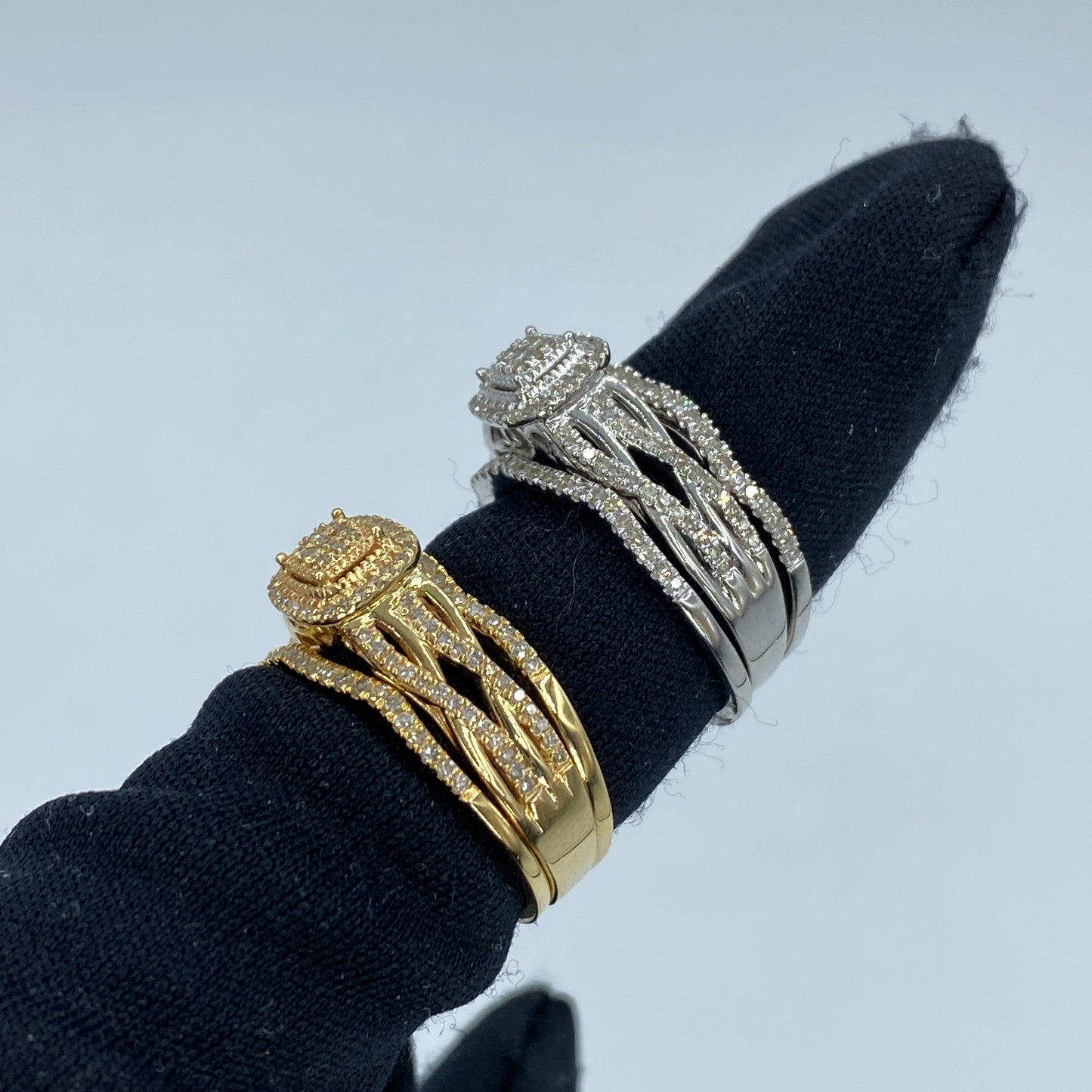 14K Romance Square Diamond Engagement Ring with Stack Bands