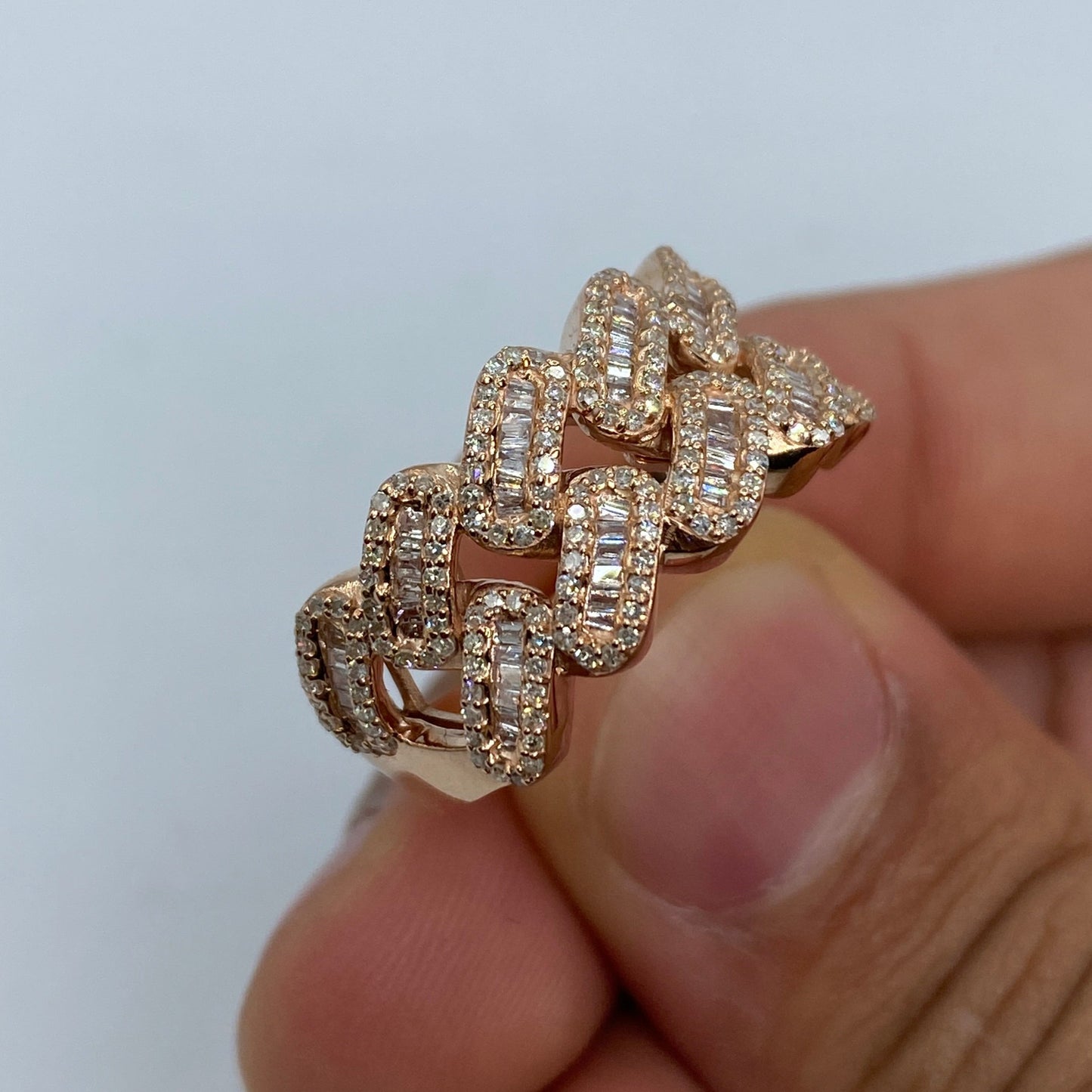 10K Chubby Cuban Link Diamond Baguette Ring