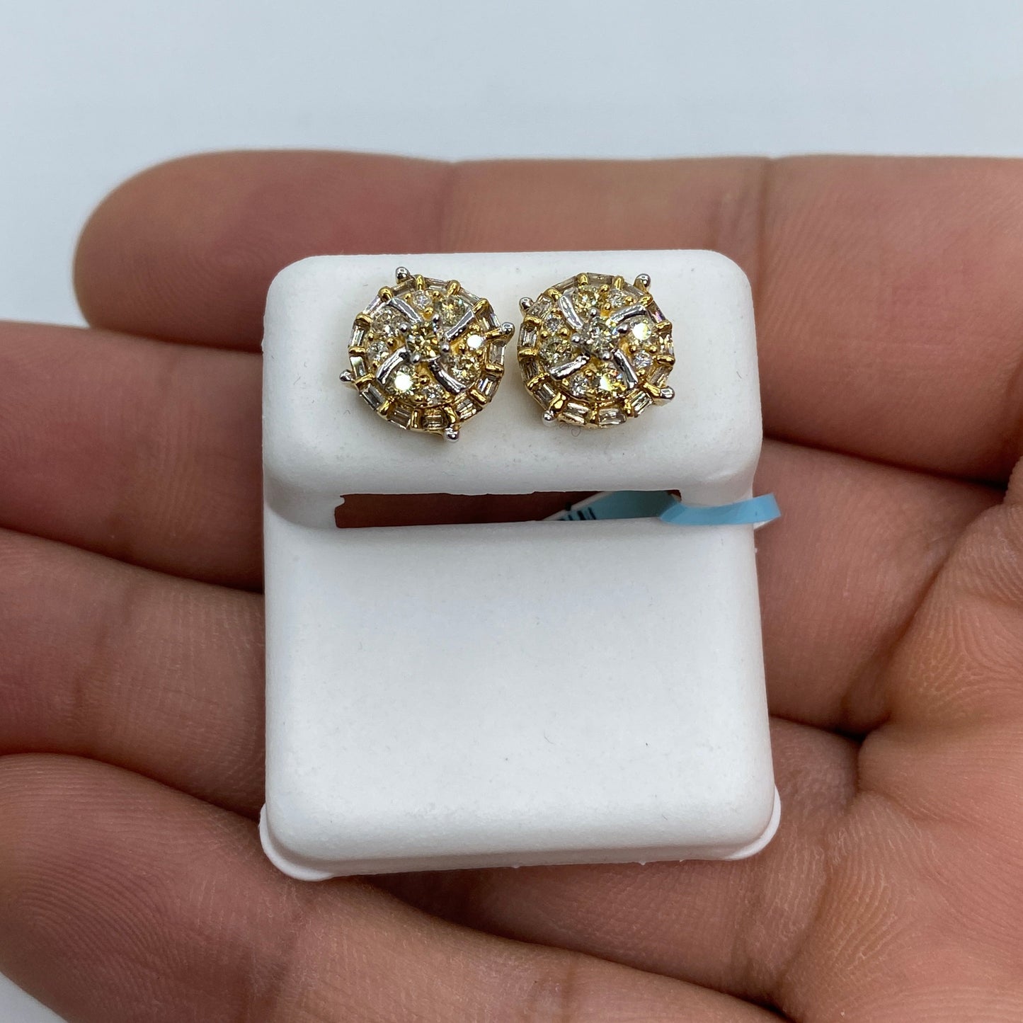 14K Circle Spiral Diamond Baguette Earrings