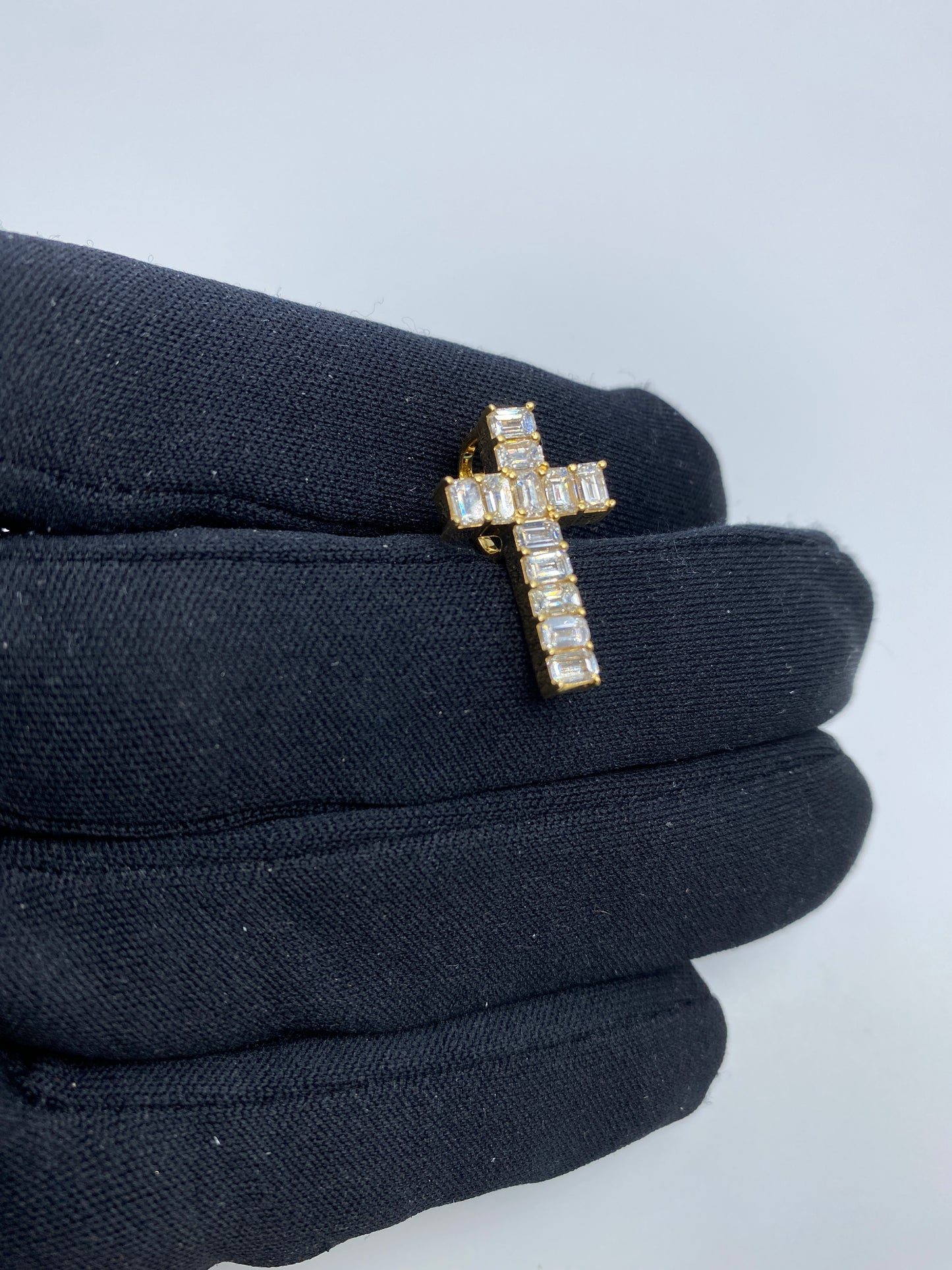 14k Crystal Cross Baguette Pendant