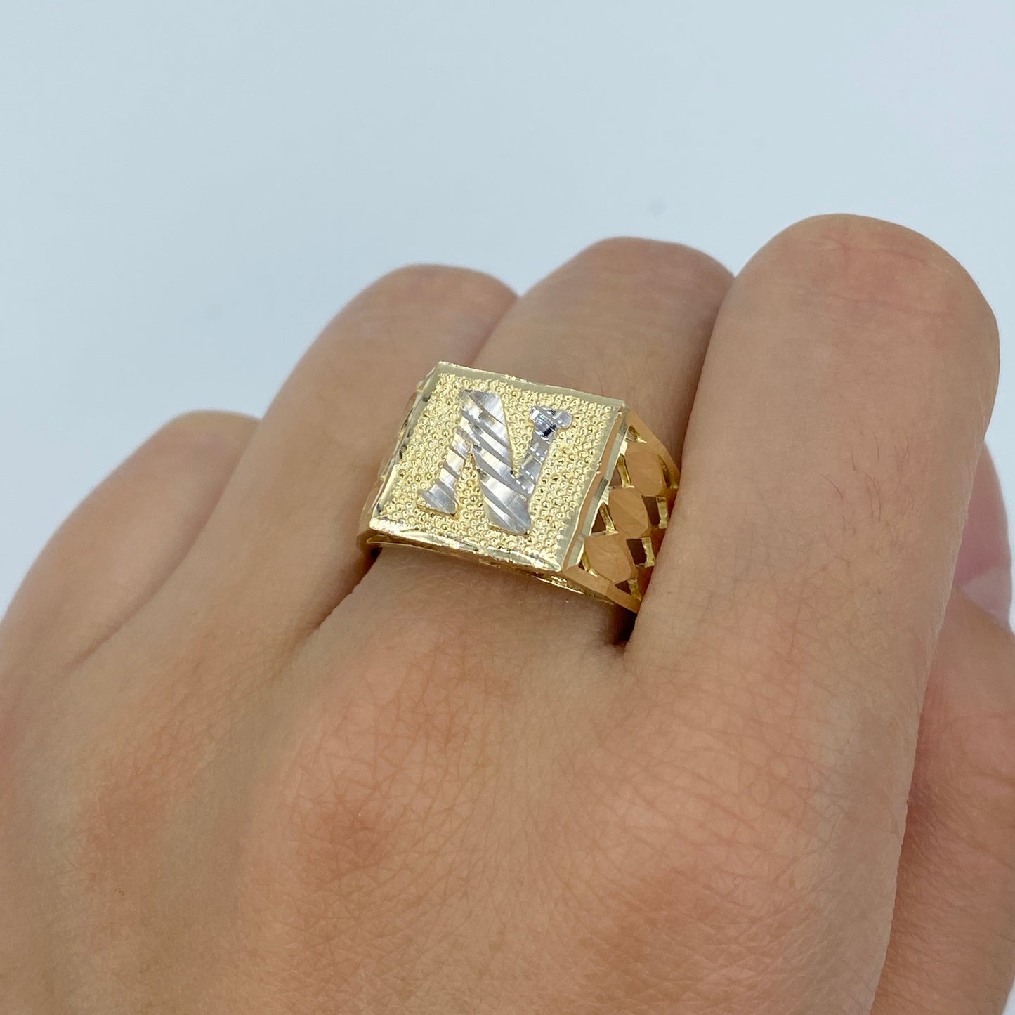 10K Initial Letter Square Block Ring