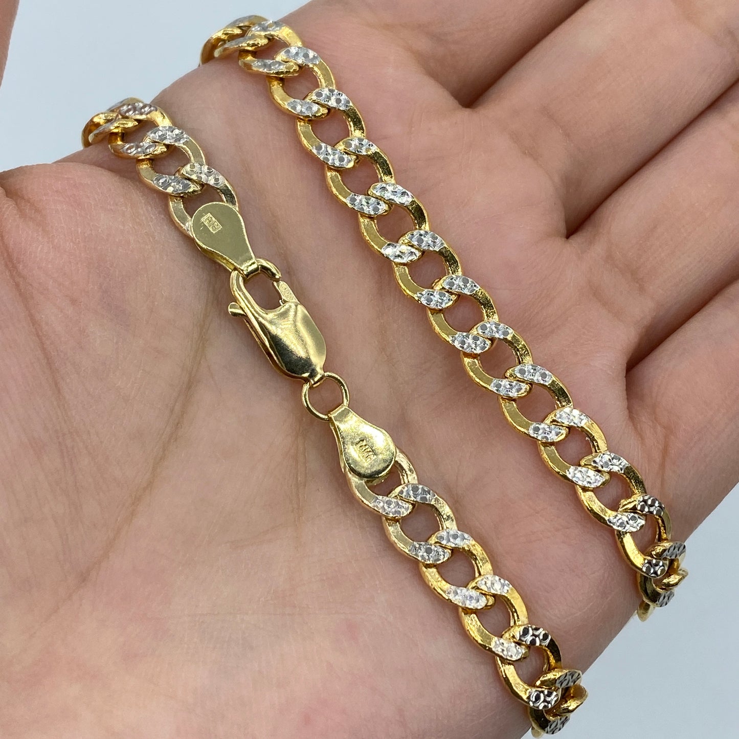 14K 6.5MM Two-Tone Flat Cuban Link Chain 18"