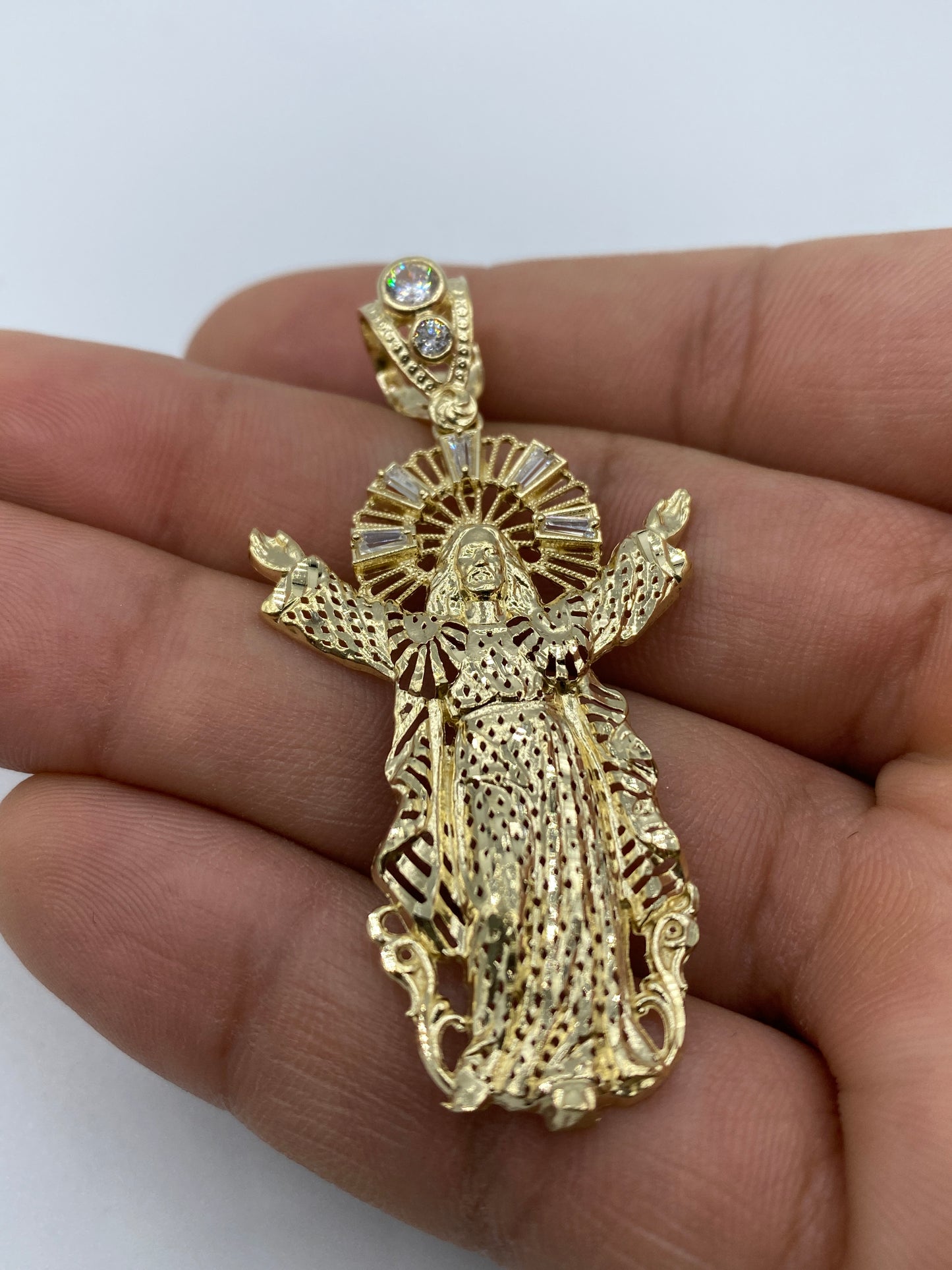 14K Jesus With Halo Pendant 2.25"