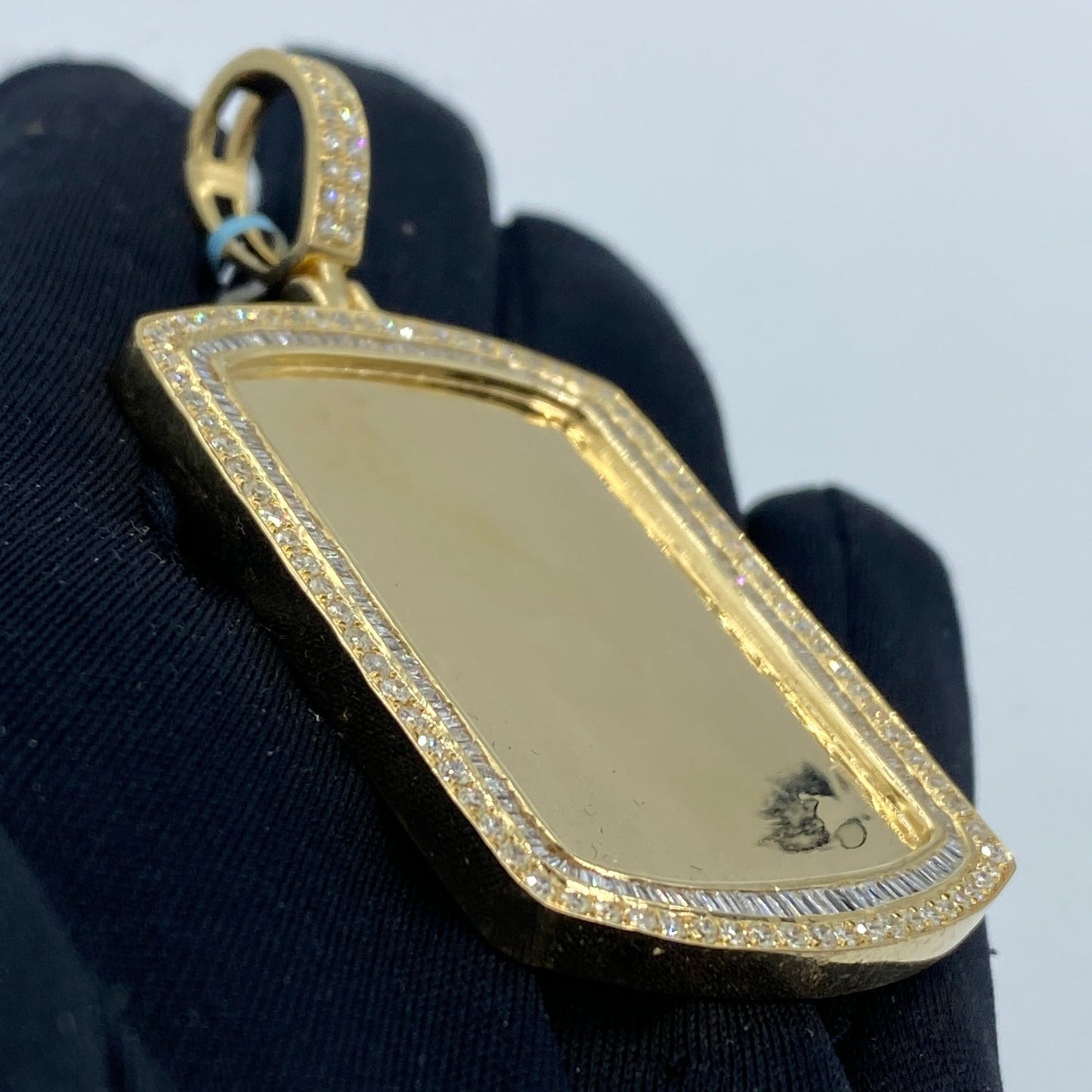 14K Rectangle Diamond Baguette Picture Photo Pendant