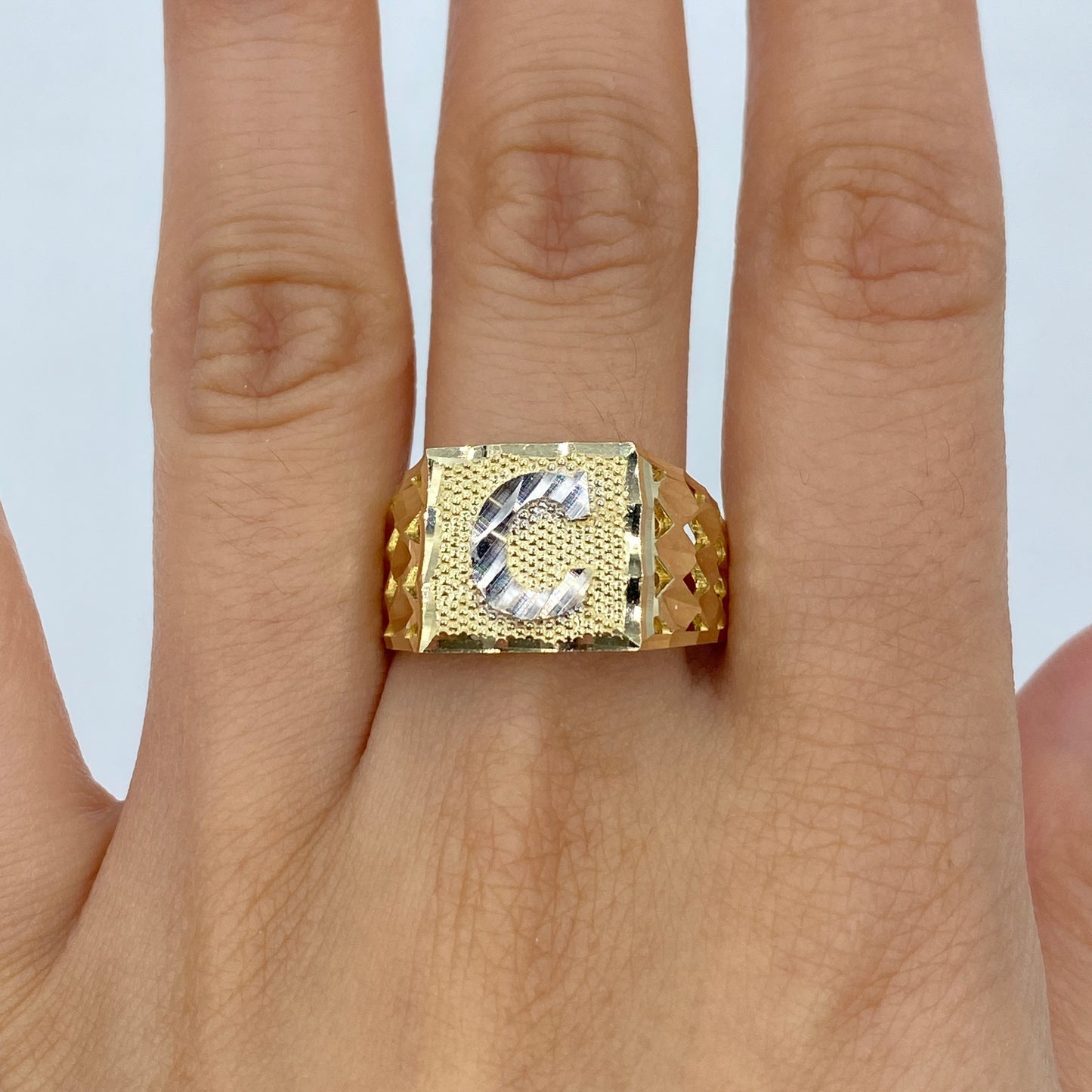 10K Initial Letter Square Block Ring