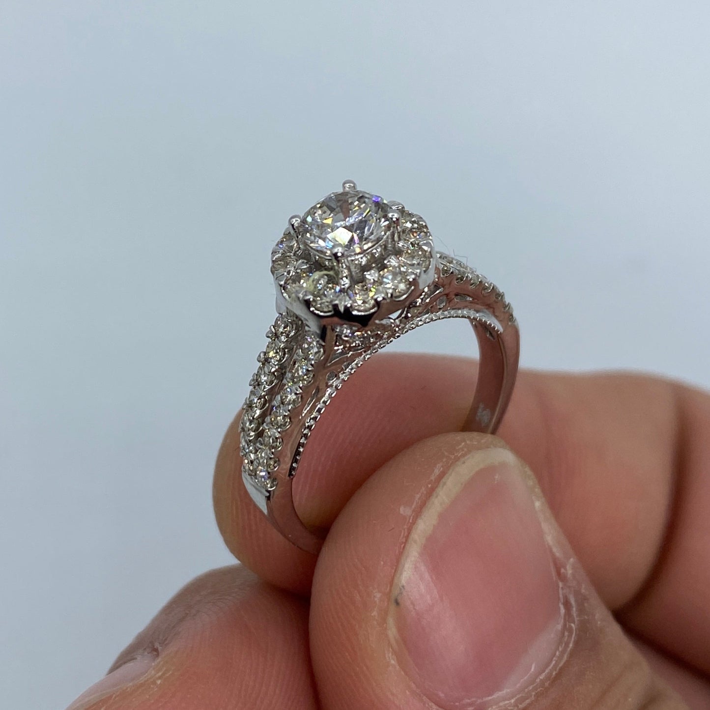 14K Jumbo Center Diamond Halo Engagement Ring