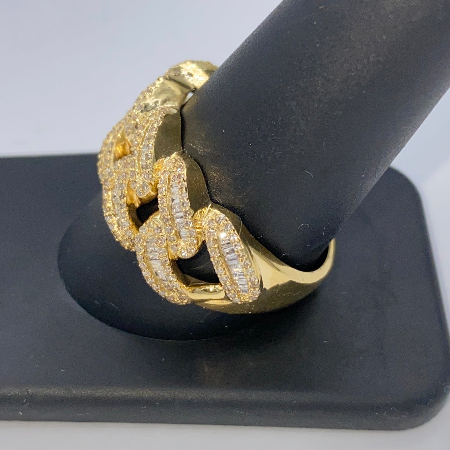 10K Chubby Cuban Link Diamond Baguette Ring