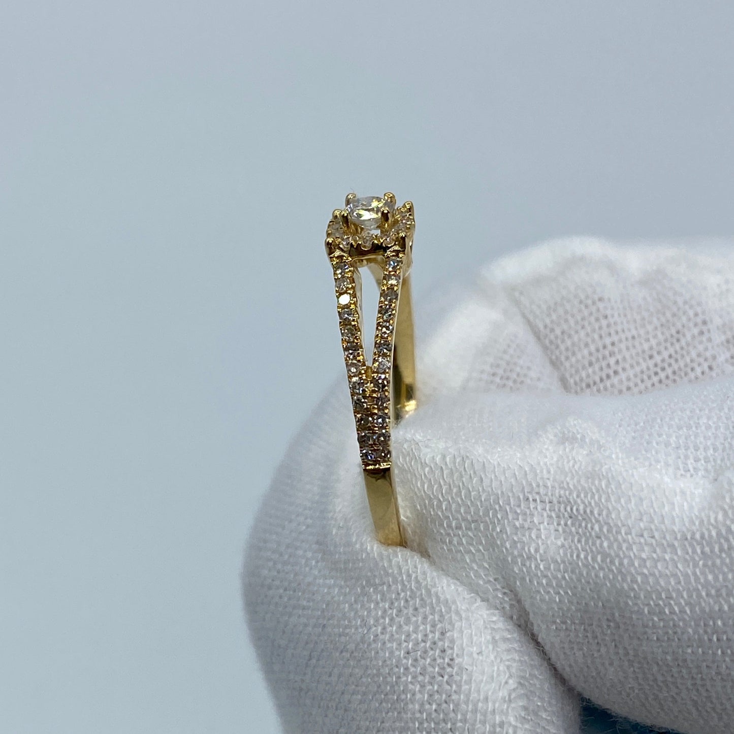 14K Yellow Gold Double Band Diamond Engagement Ring