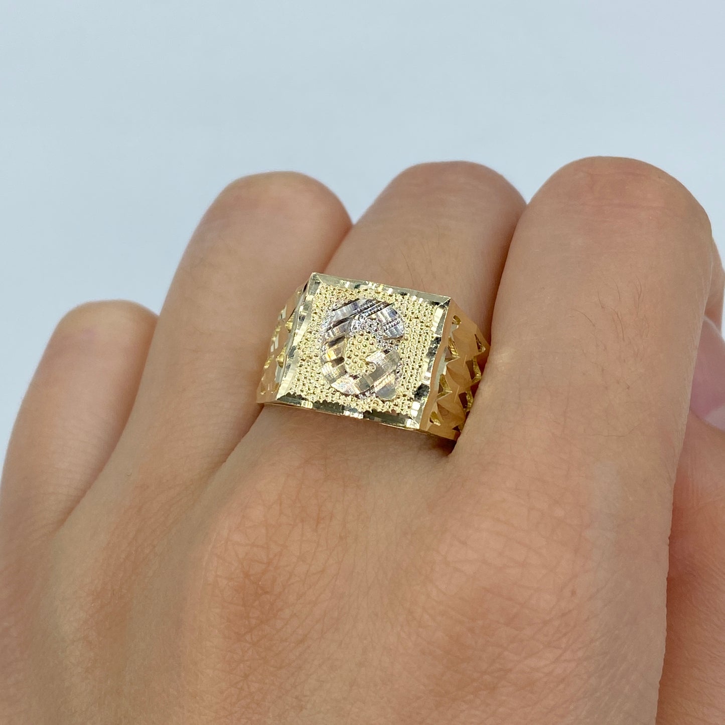 10K Initial Letter Square Block Ring