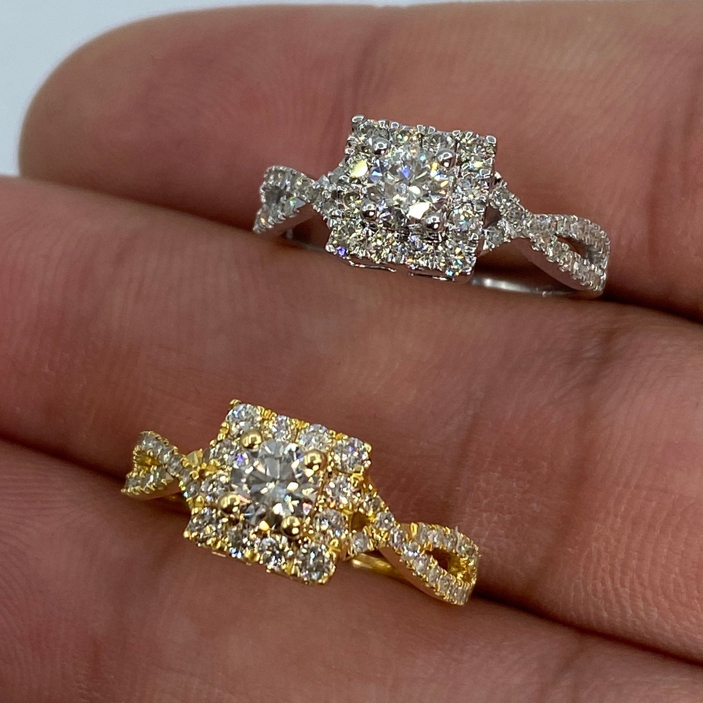 14K Spiral Square Large Center Stone Diamond Engagement Ring