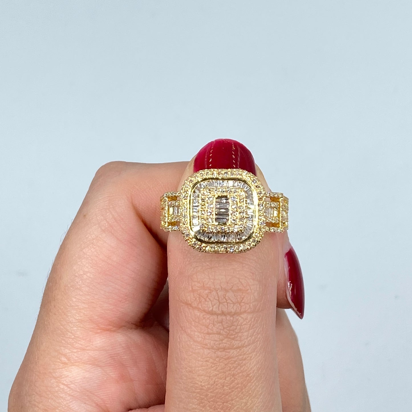 14K Jumbo Square Halo Diamond Baguette Ring