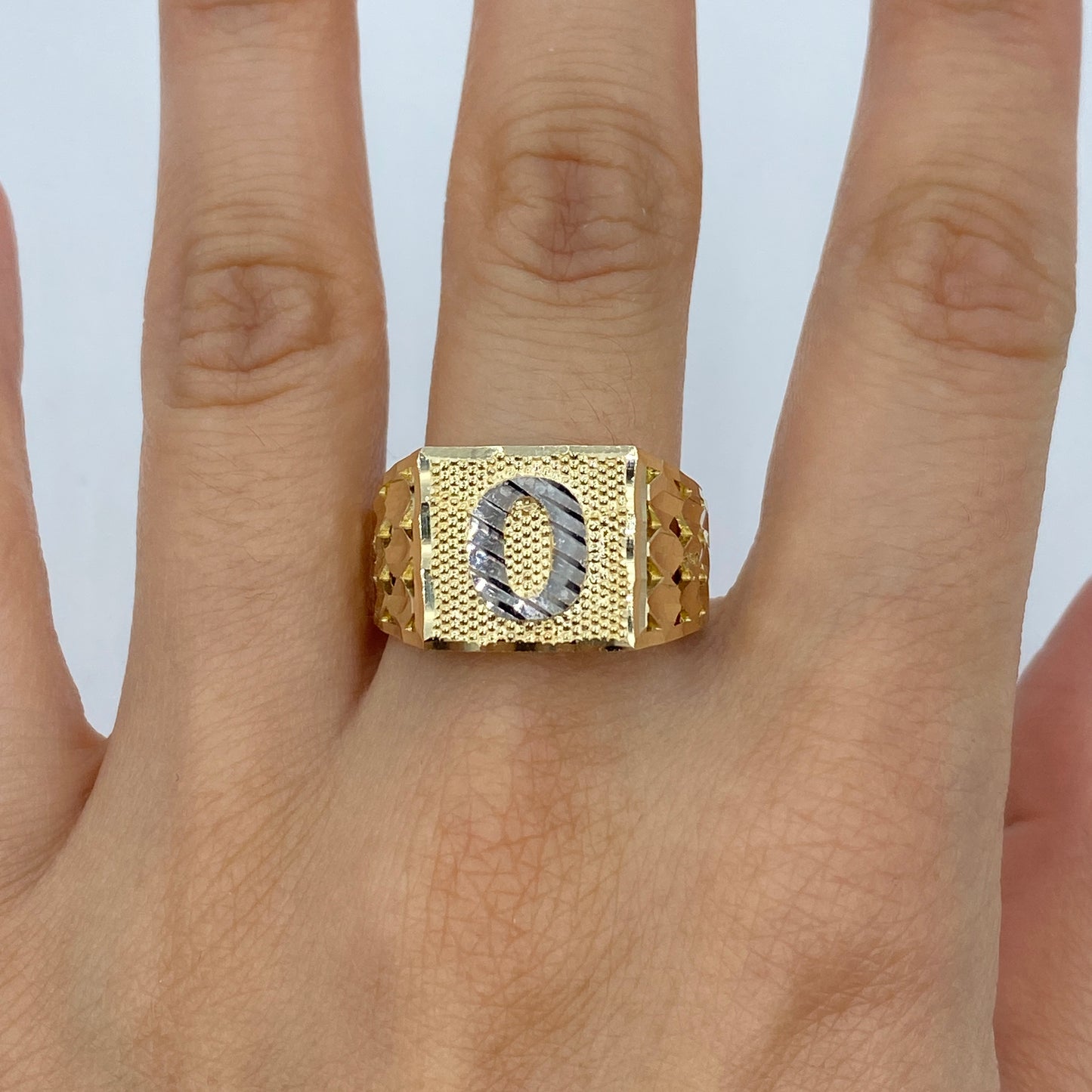 10K Initial Letter Square Block Ring