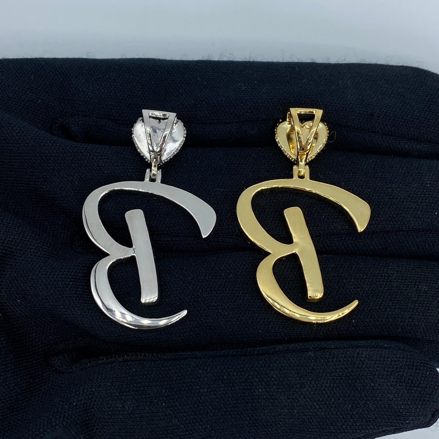 14k Initial B Script Heart Diamond Pendant