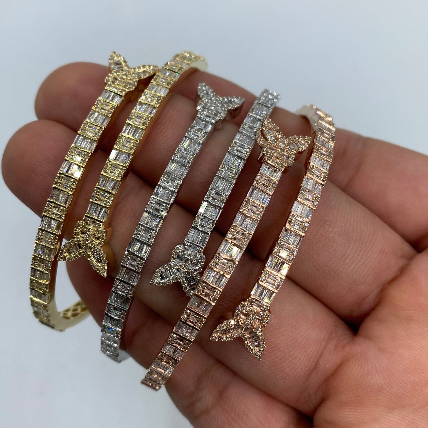 10K Bangle Butterfly Diamond Baguette Bracelet